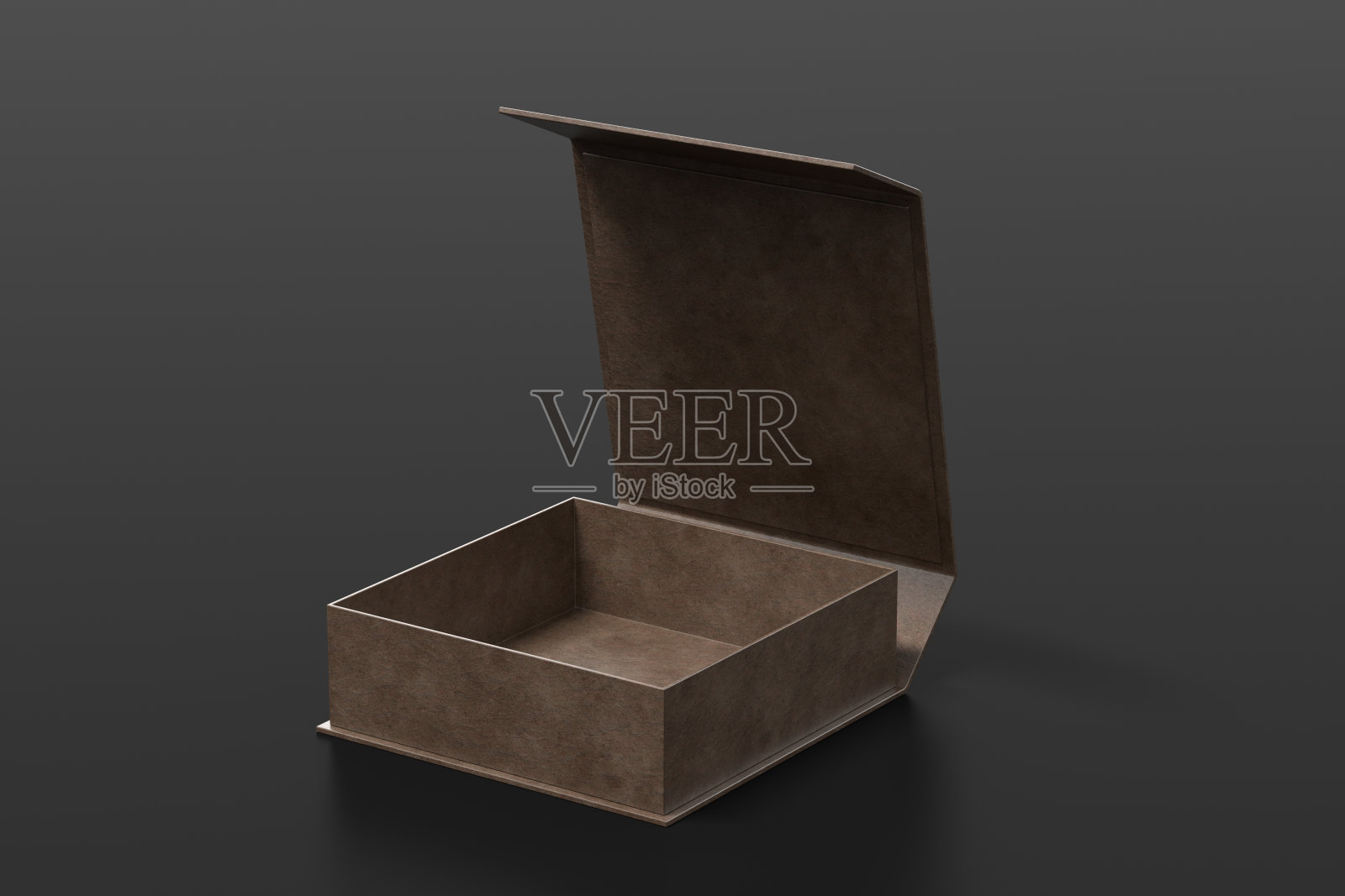 皮革打开正方形折叠礼品盒模拟黑色背景。侧视图。照片摄影图片