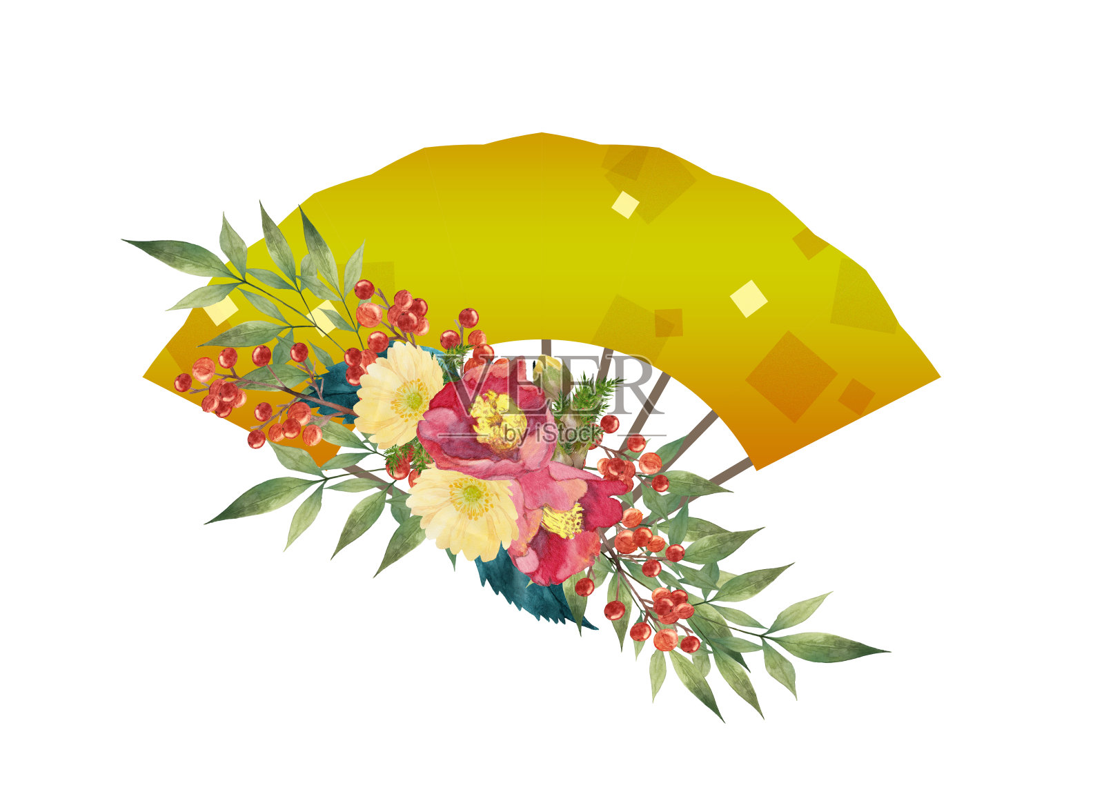 日本冬花折扇插画图片素材
