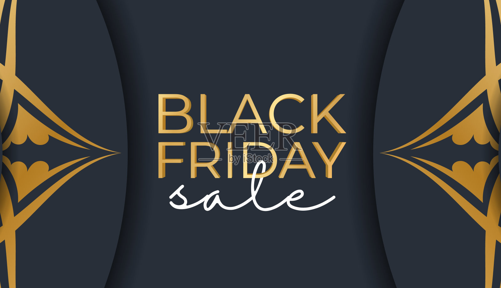 黑色星期五的节日旗帜深蓝色与希腊金色装饰设计元素图片