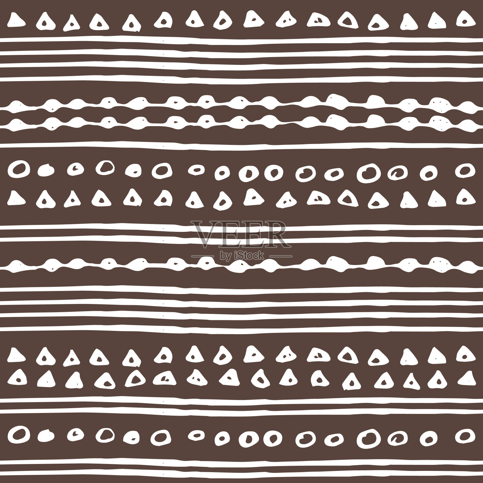 抽象的白色边界无缝模式上的棕色背景。矢量手绘冬季粉彩木插图插画图片素材