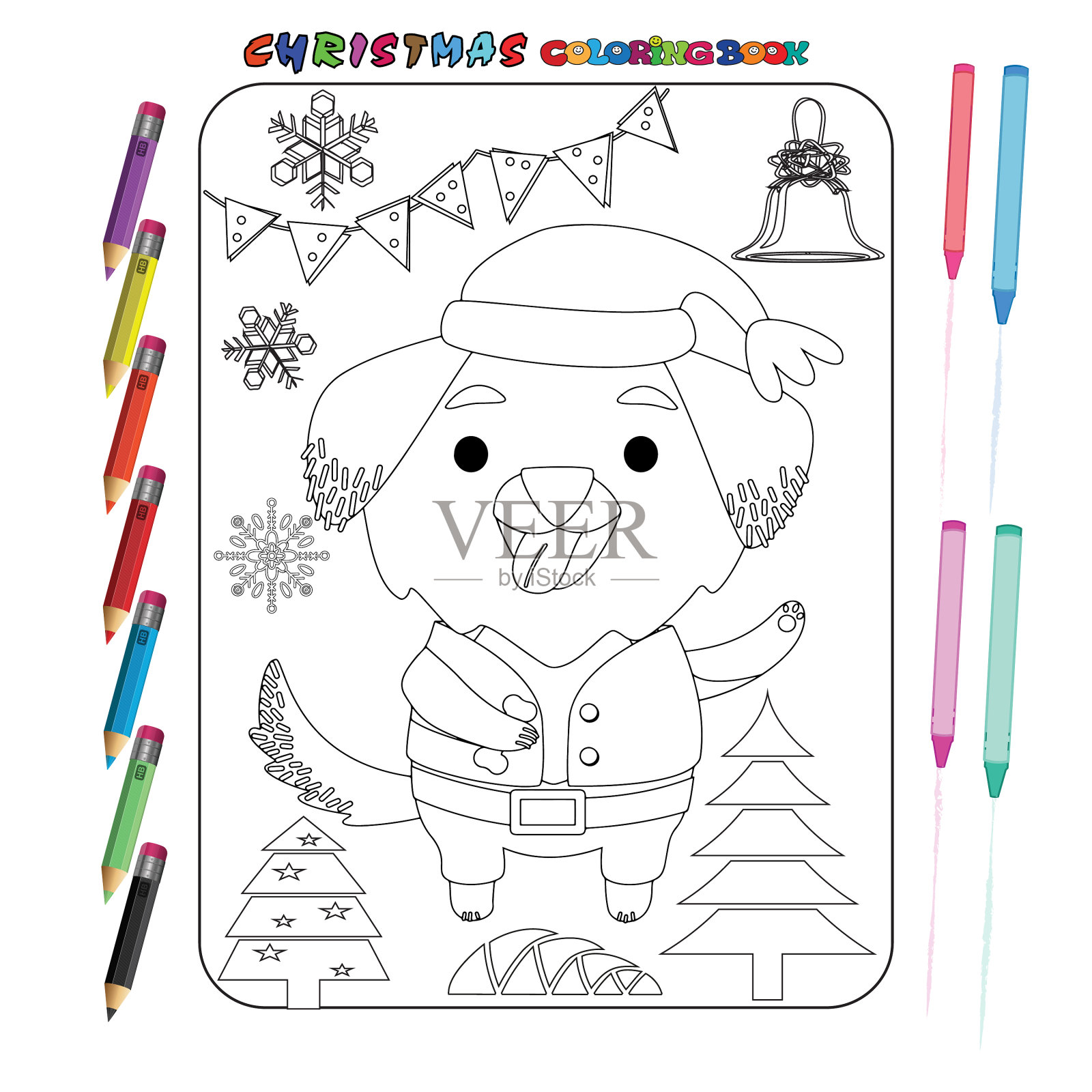 圣诞节着色页面插画图片素材