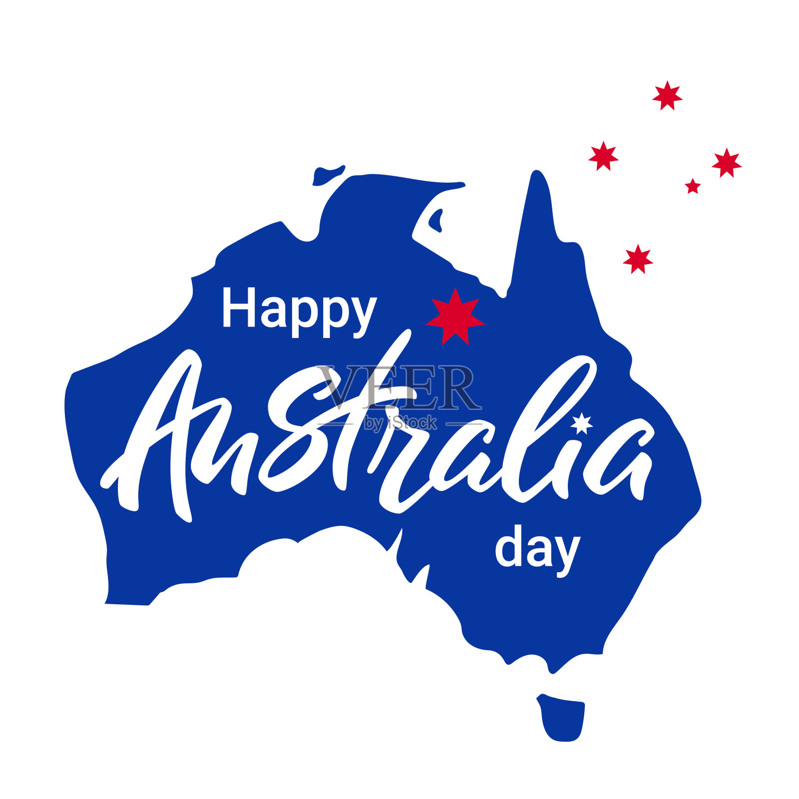 澳洲国庆日快乐。蓝色地图背景上的澳大利亚字母。插画图片素材