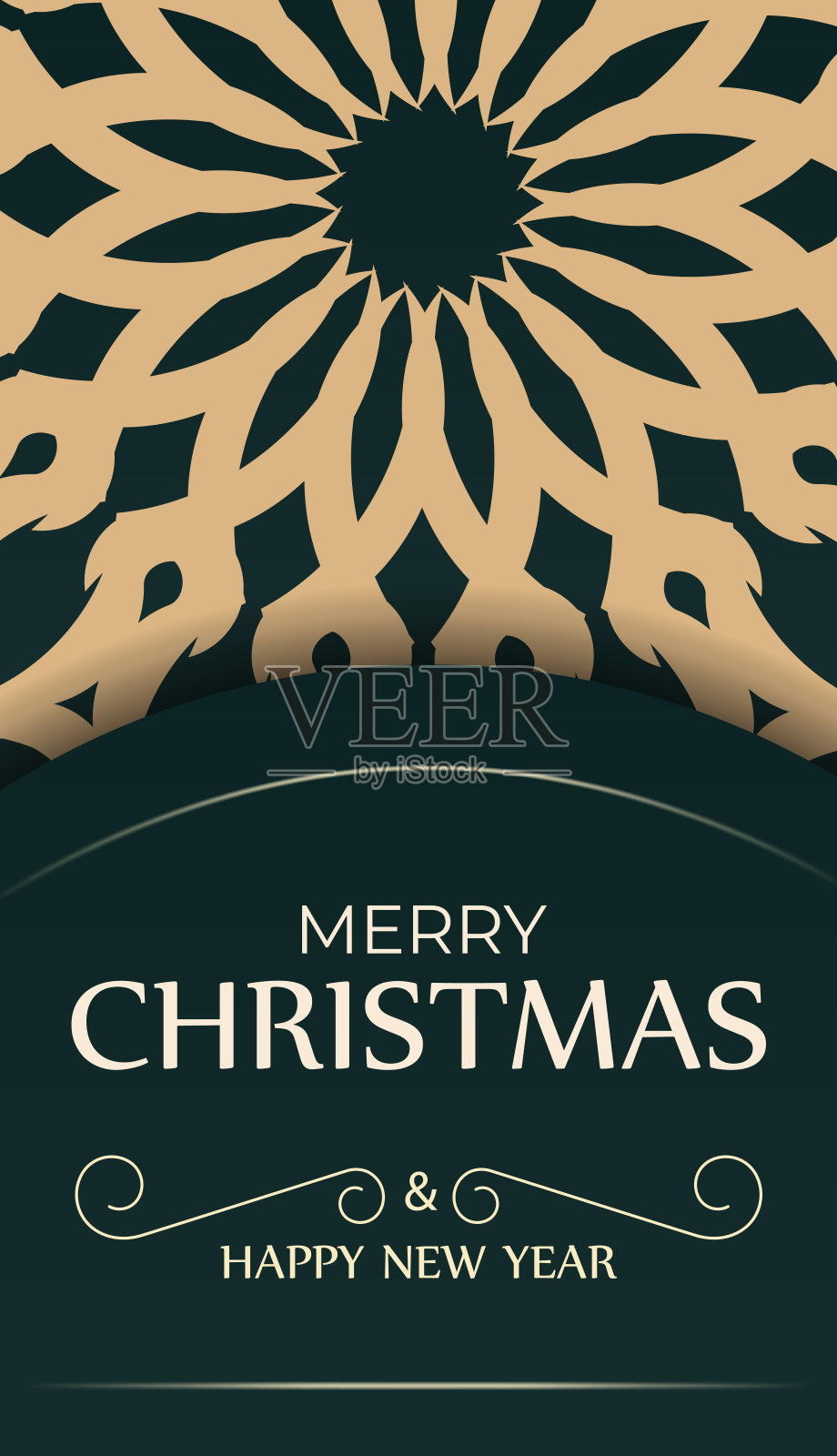 圣诞贺卡在深绿色与复古黄色装饰插画图片素材