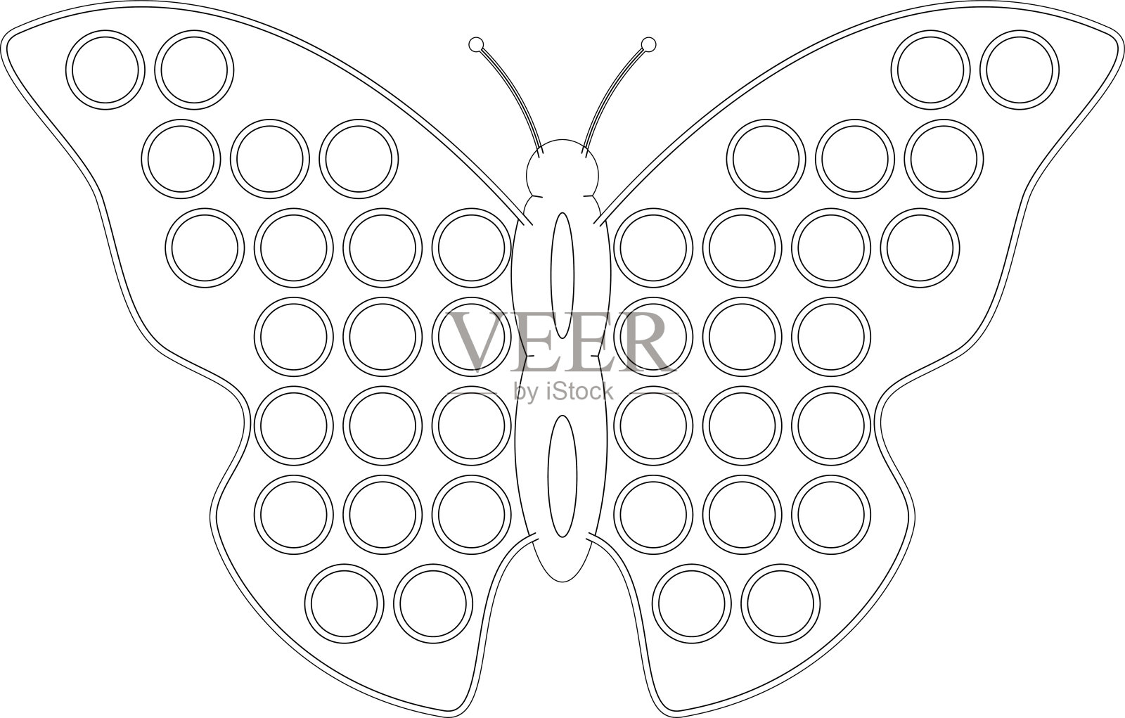 爆了吧,简单的酒窝。黑白抗压力蝴蝶玩具。插画图片素材