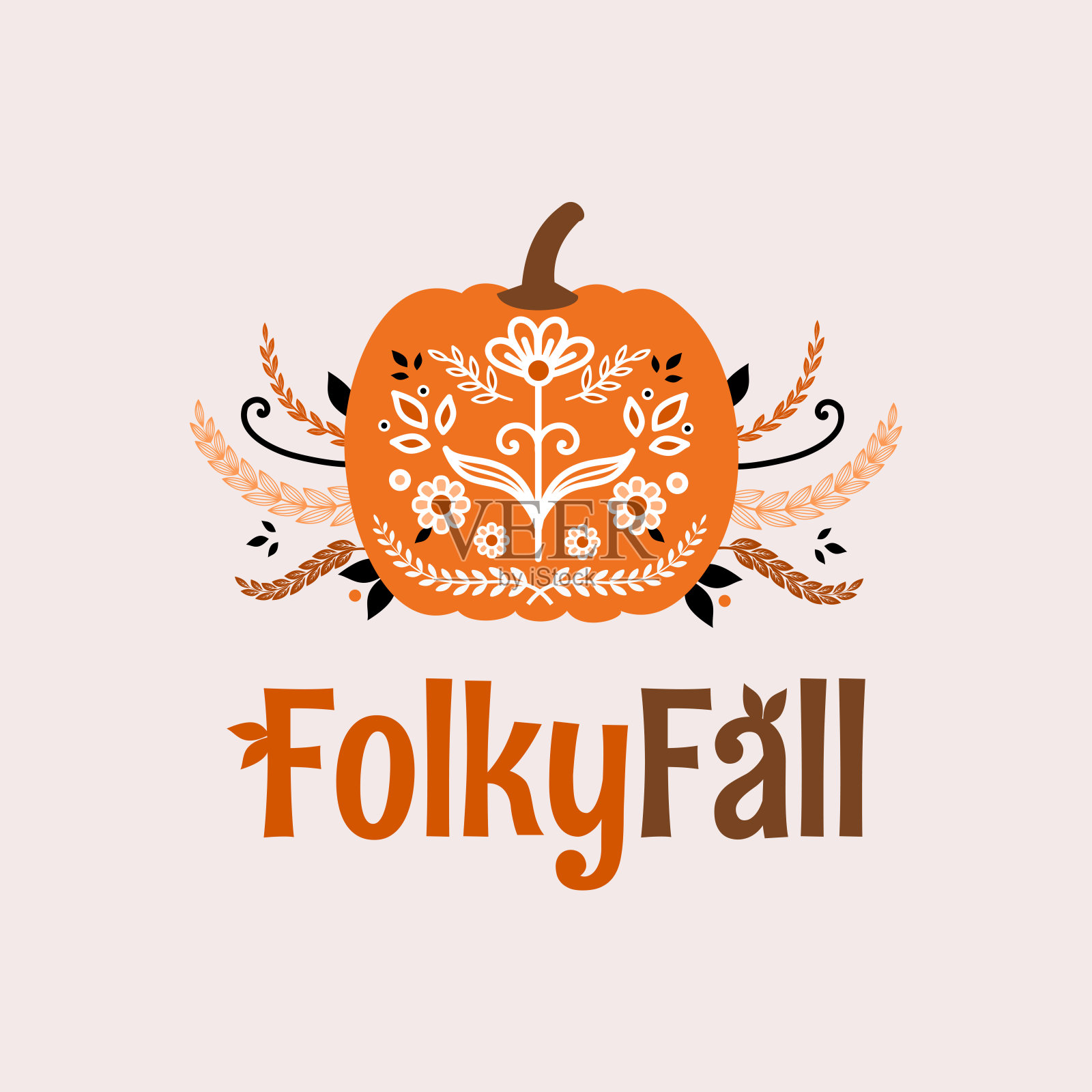 民间秋天美丽的插图一个民间风格的秋天南瓜矢量插画图片素材