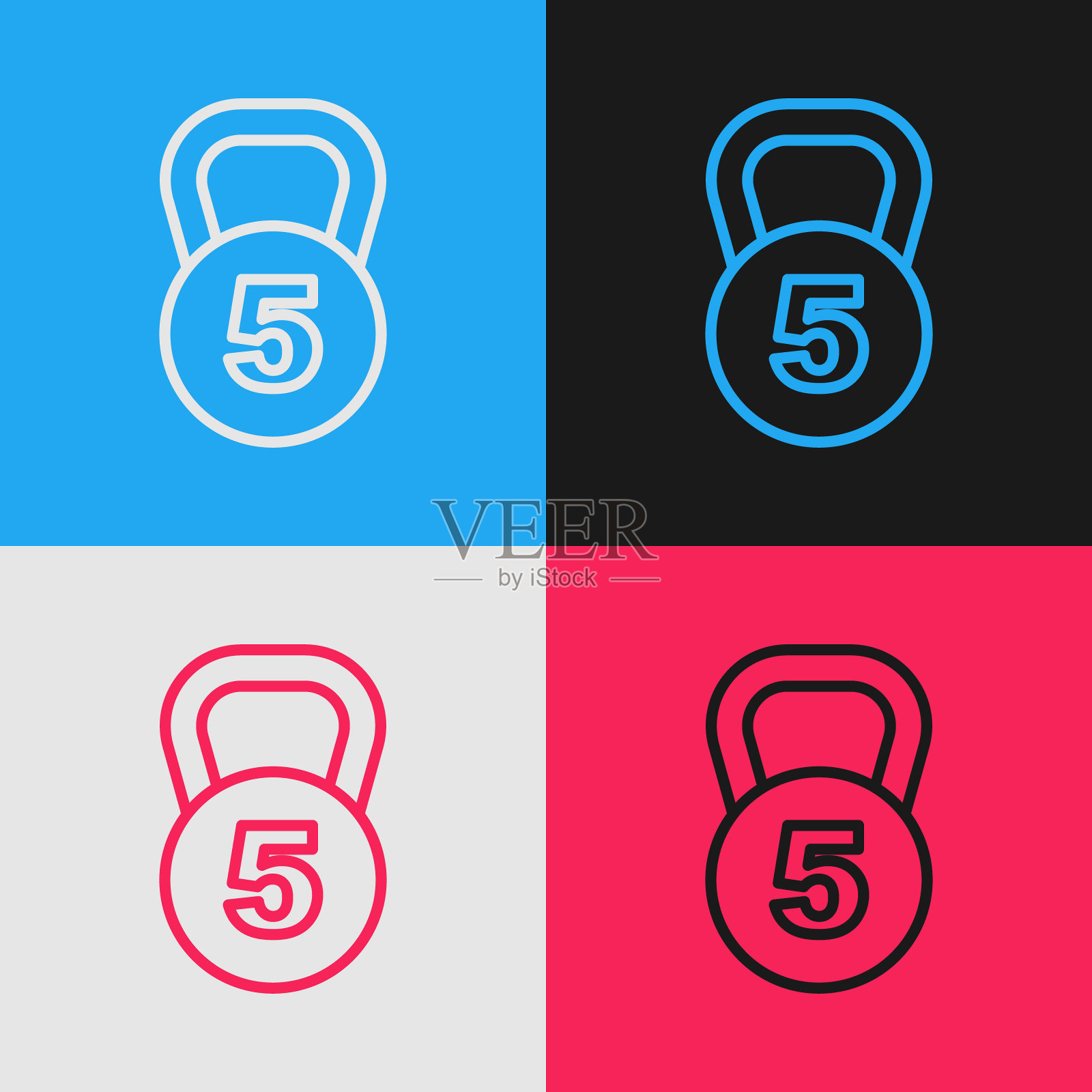 波普艺术线重量图标隔离的颜色背景。千克重量块,用于举重和称重量。质量的象征。向量插画图片素材