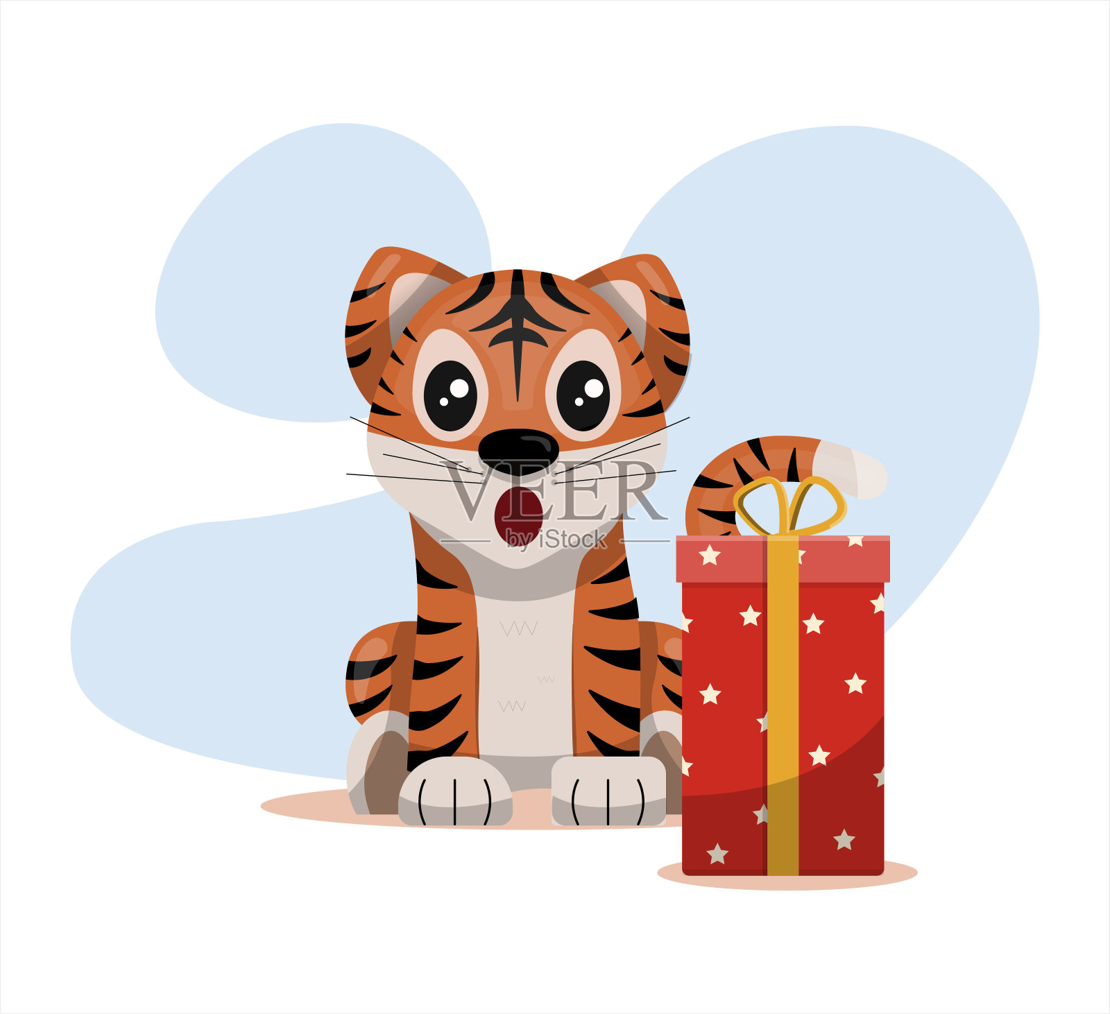 可爱的矢量老虎快乐中国新年贺卡2022动物节日卡通人物与圣诞节的东西插画图片素材