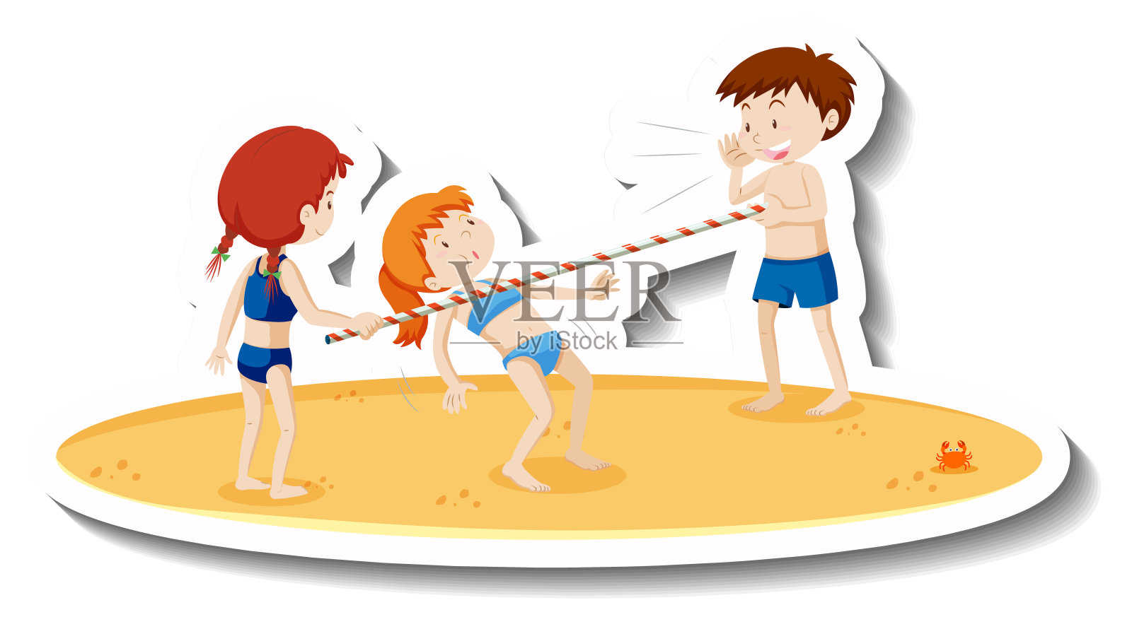 孩子们穿着泳装在海滩上跳着舞插画图片素材