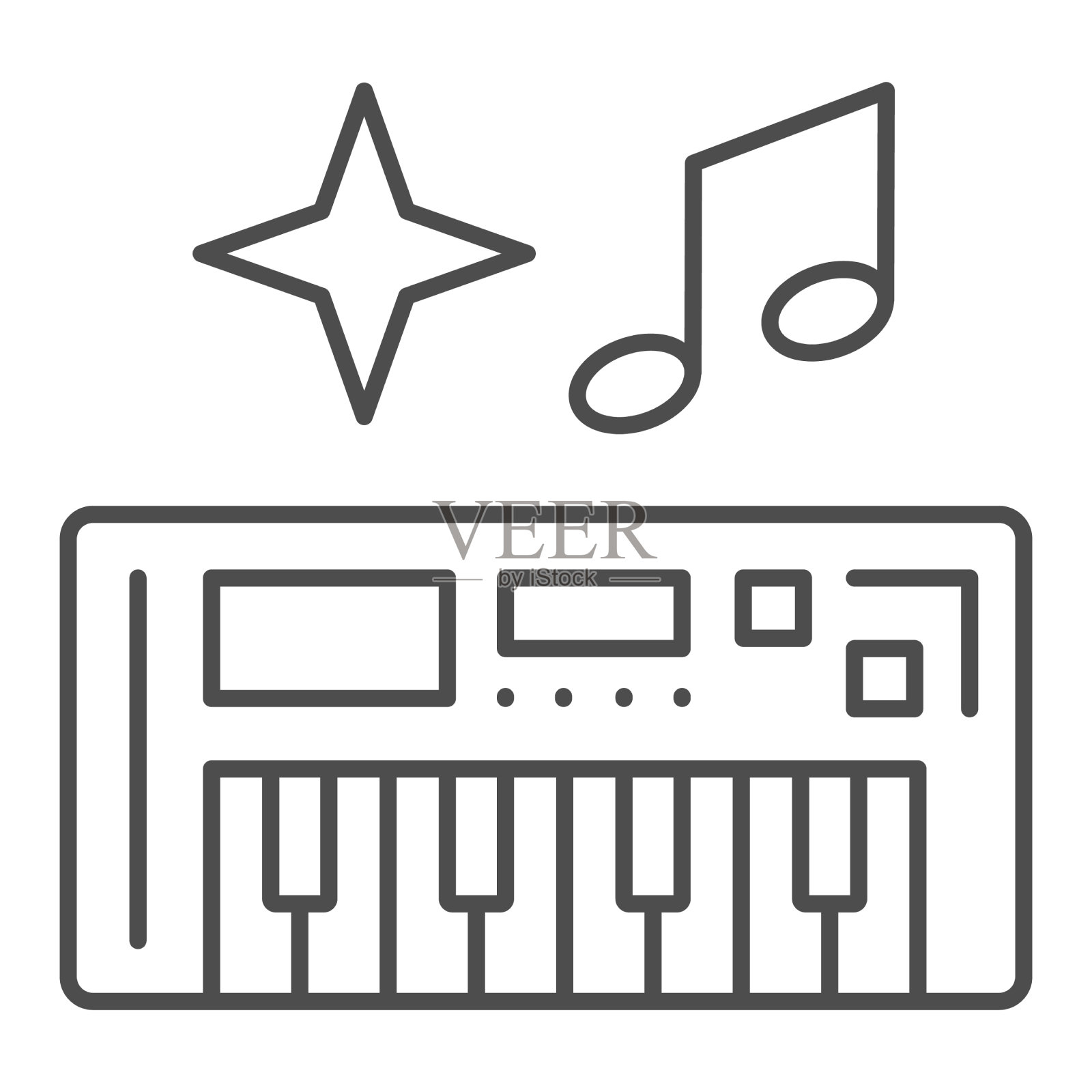 数字钢琴与音符和星细线图标图标素材