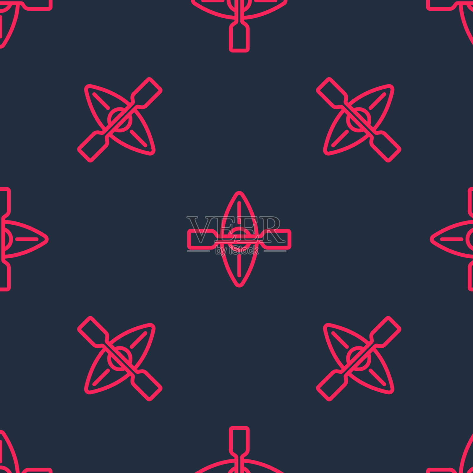 红线皮艇和划桨图标隔离无缝插画图片素材