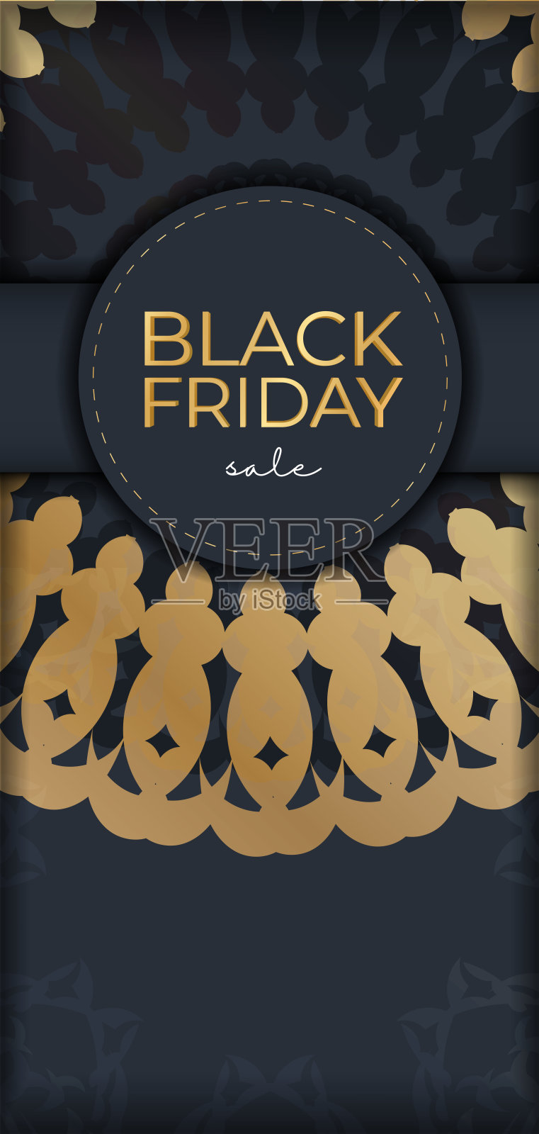 海军蓝黑色星期五促销模板与复古黄金装饰插画图片素材