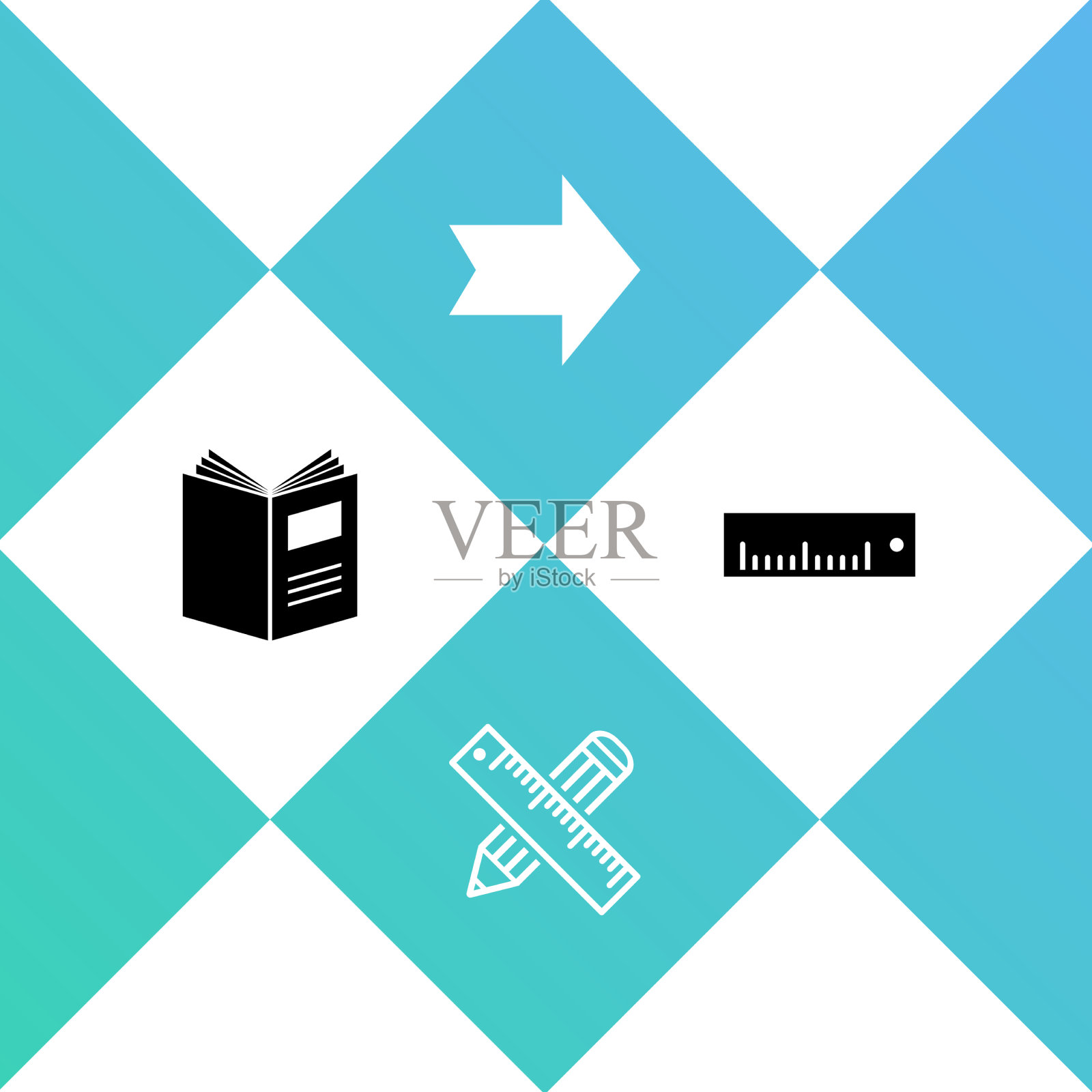 把打开的书划到尺子和铅笔箭头上图标素材