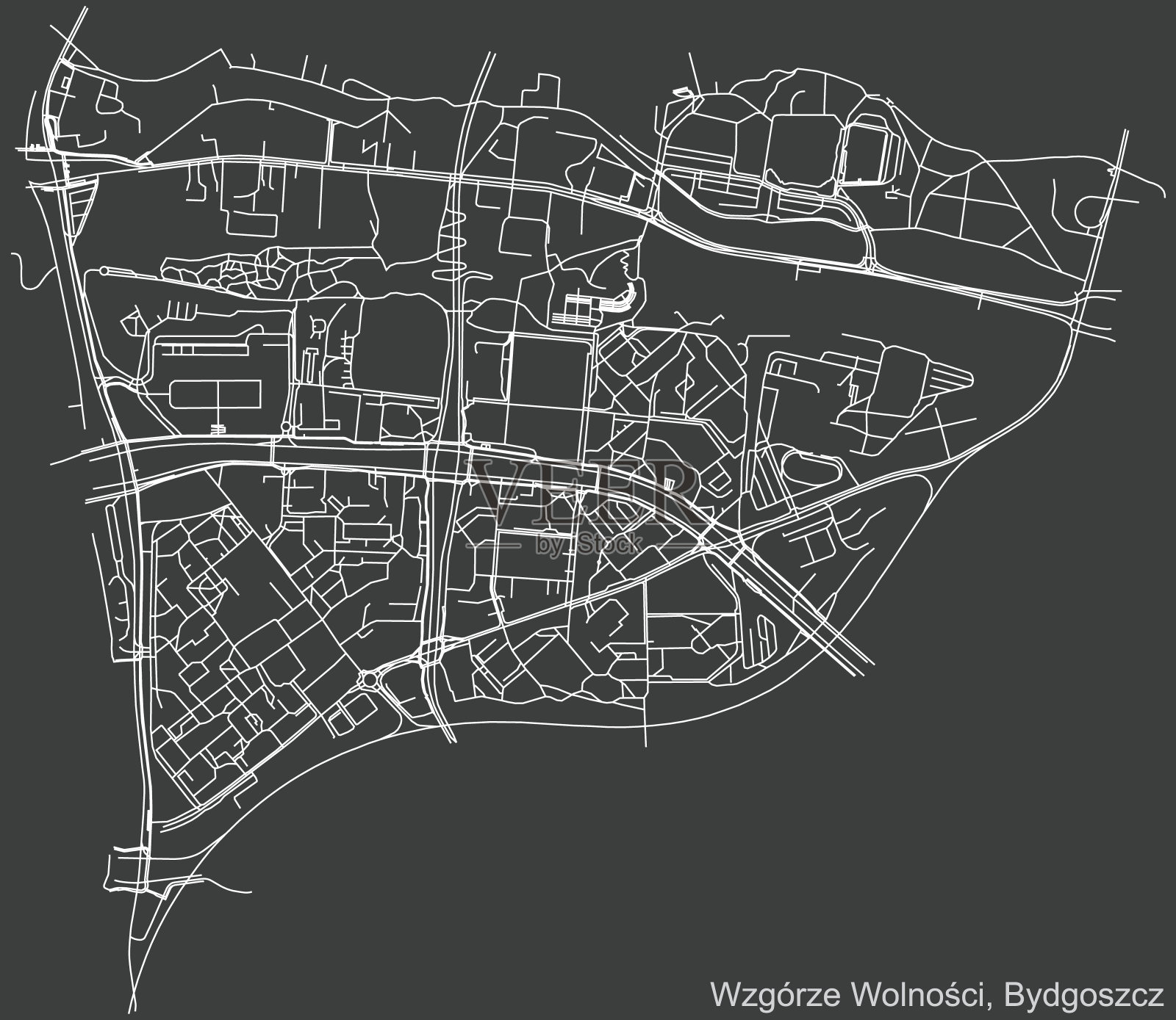 波兰Bydgoszcz Wzgórze Wolności区阴暗的街道地图插画图片素材