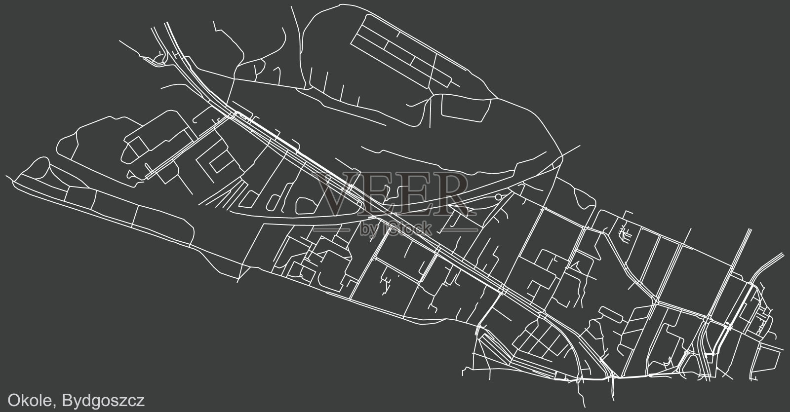 波兰Bydgoszcz的Okole区暗负街道地图插画图片素材