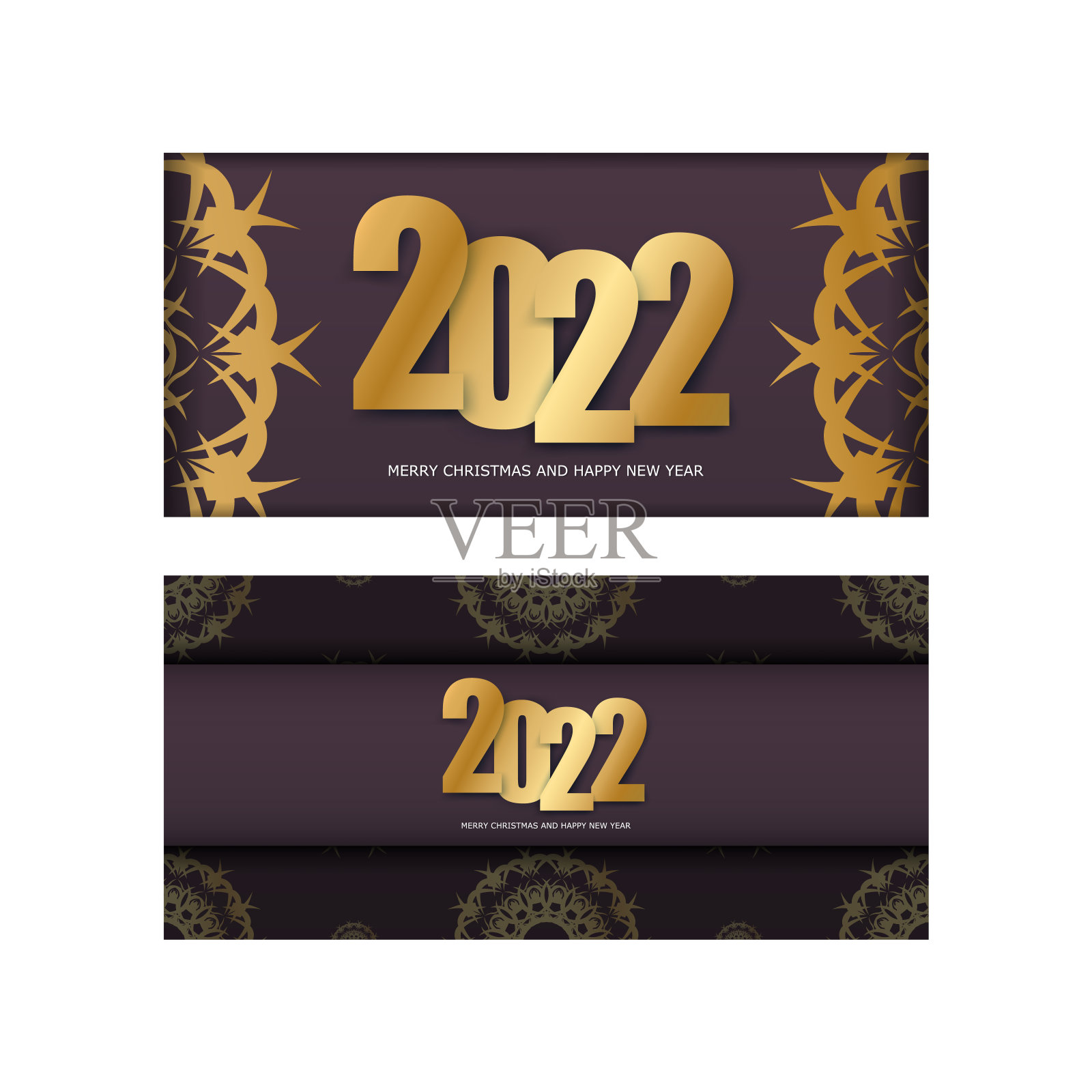 2022年宣传册圣诞快乐,紫红色与抽象金色点缀设计模板素材