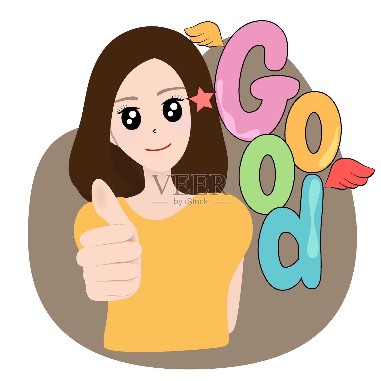 微笑的漂亮女人竖起大拇指。肢体语言。我很喜欢这样。好工作。矢量插图。设计元素图片