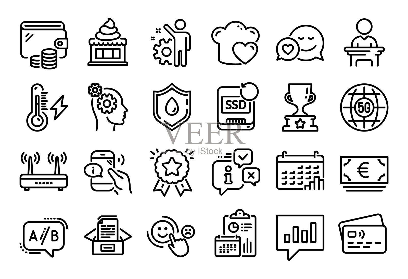 思想的向量集,日历图形和冰淇淋线图标集。向量图标素材