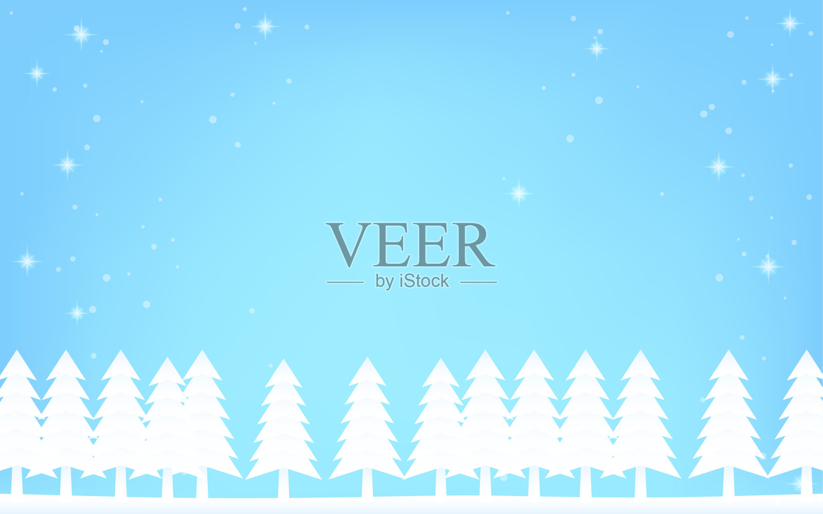 下雪的天空背景与白色剪影的森林的冷杉树插画图片素材