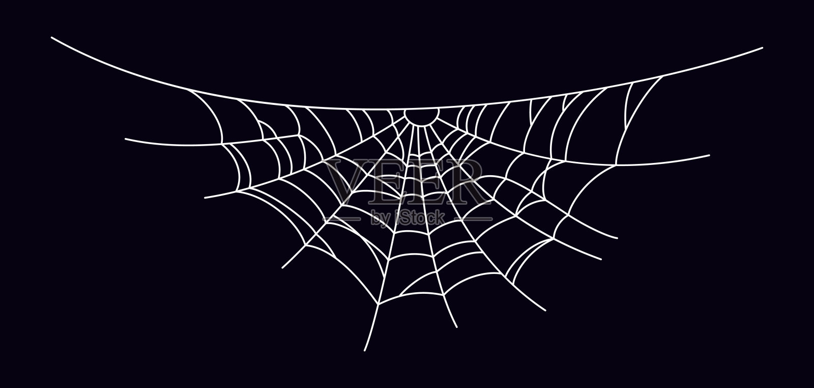 可怕的蜘蛛网。白色蜘蛛网剪影孤立在黑色背景上。万圣节派对手绘蜘蛛网。矢量图插画图片素材