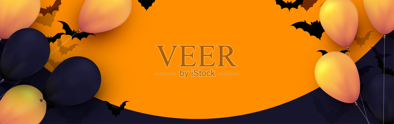 橙色圆形万圣节背景与气球。插画图片素材
