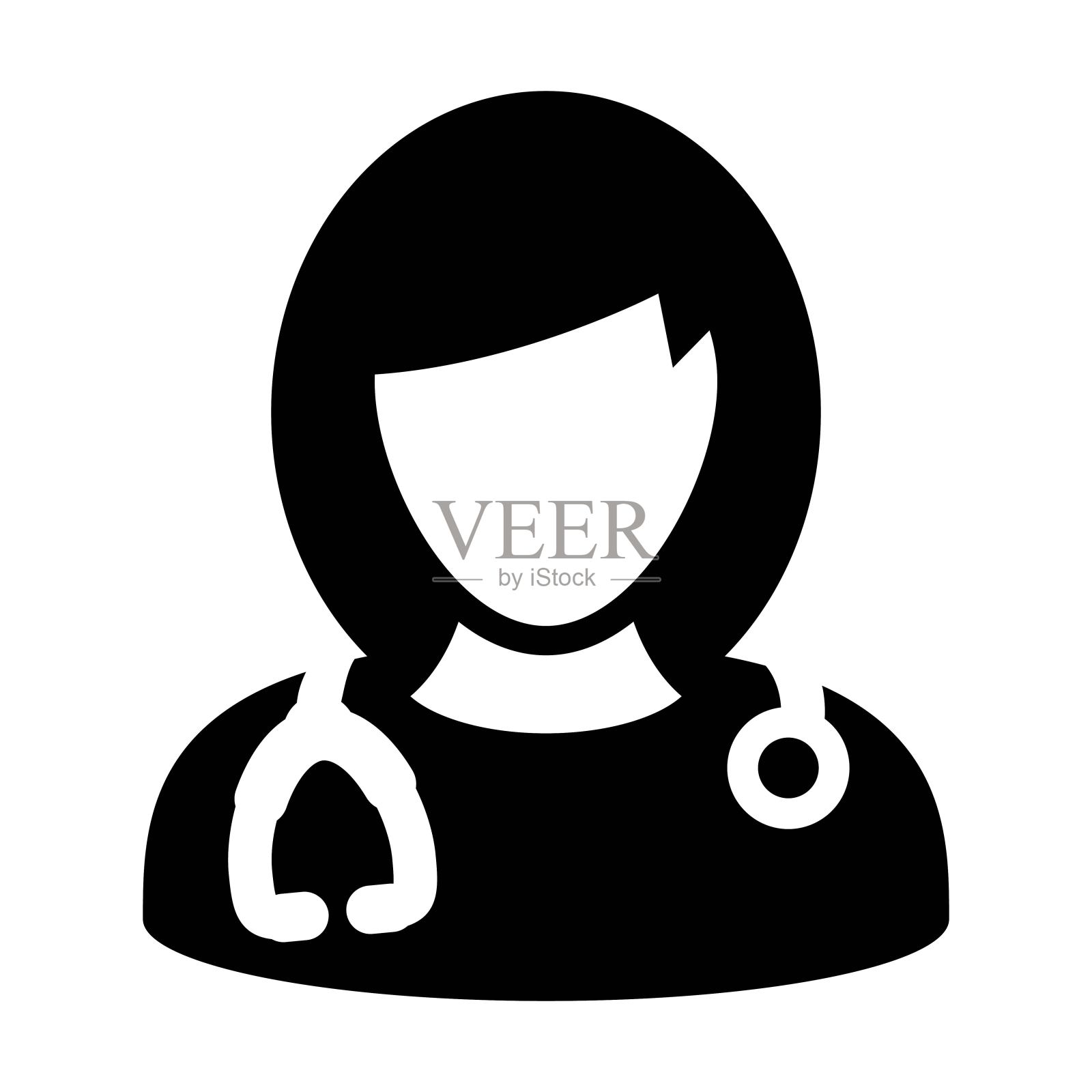 医生图标矢量女性人物头像与听诊器医疗咨询插画图片素材