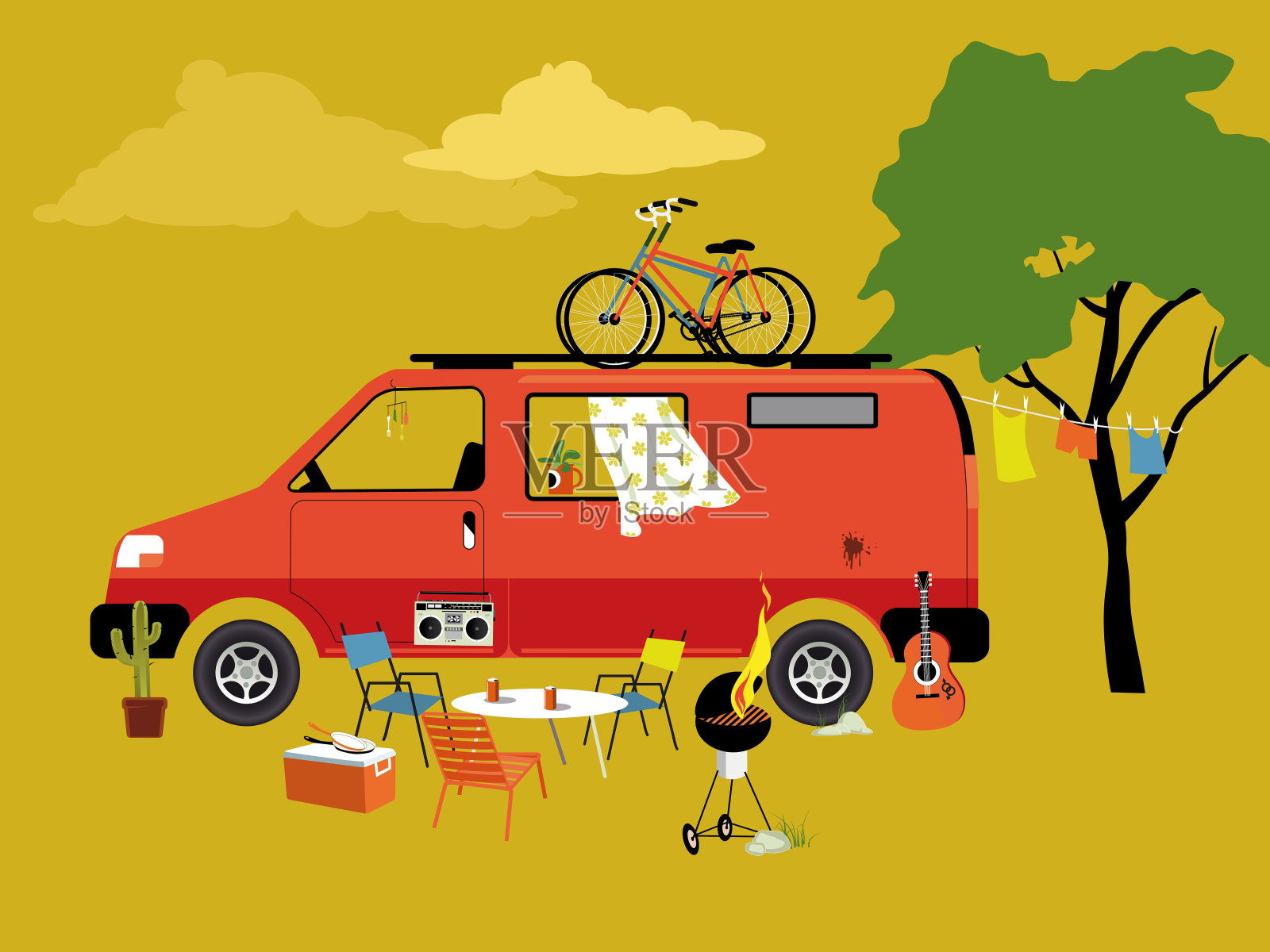 Van life营地插画图片素材