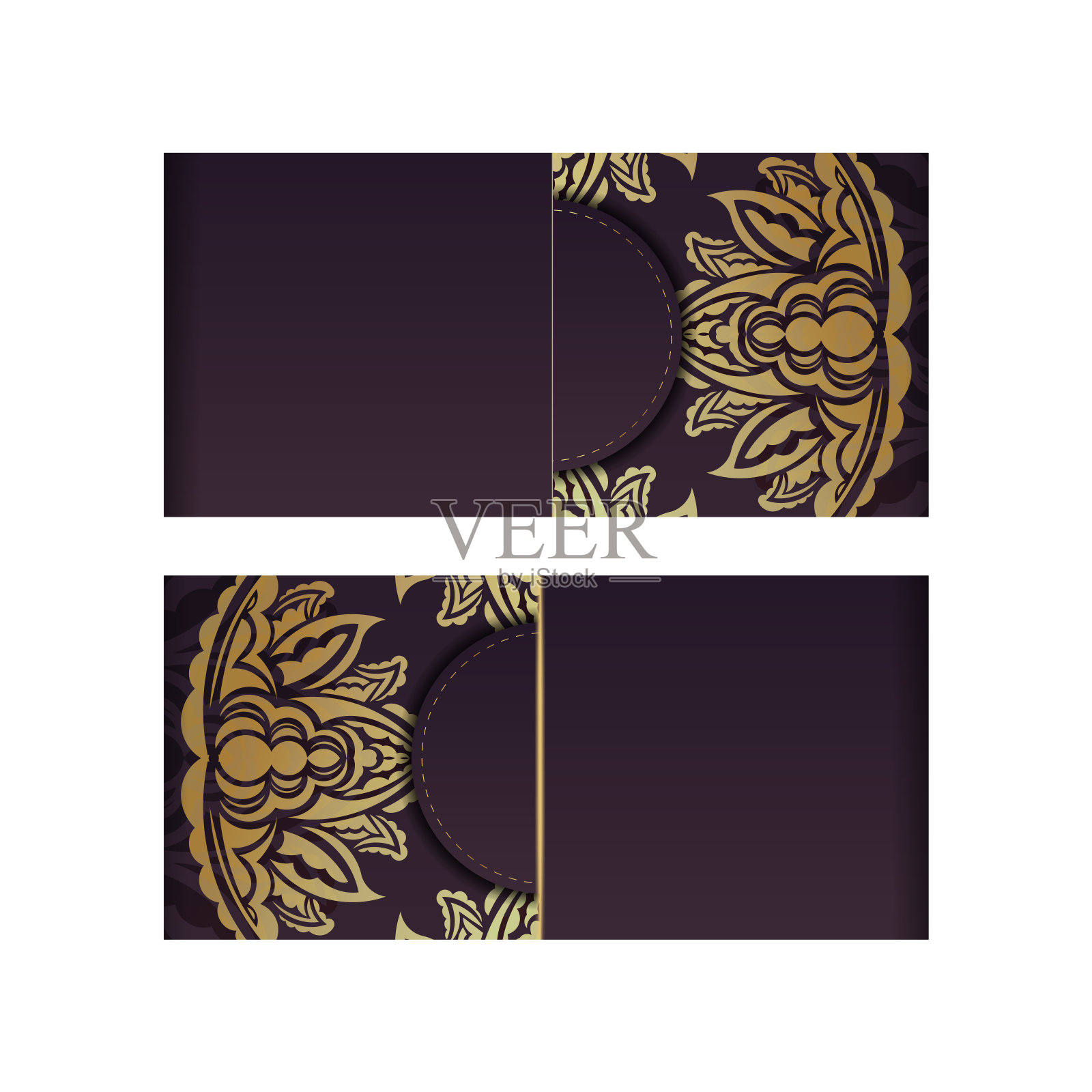 这张明信片是酒红色的,上面有古老的金色图案,可以印刷了。插画图片素材