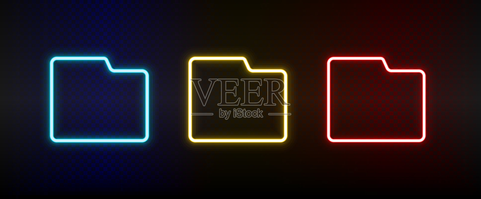 文件夹霓虹灯图标设置。红色,蓝色,黄色氖气矢量图标图标素材