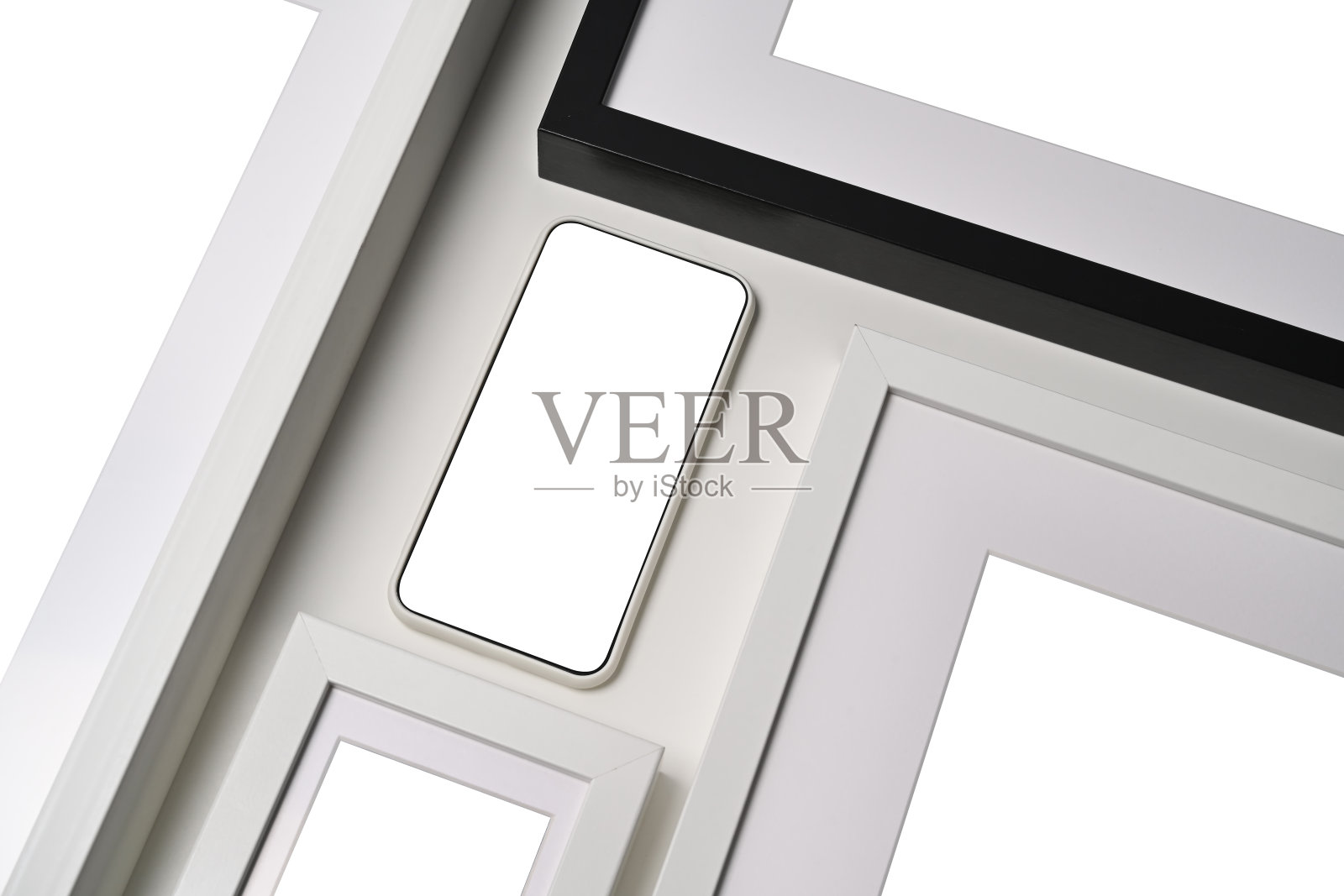 模拟智能手机与空白显示和相框在白色背景。照片摄影图片