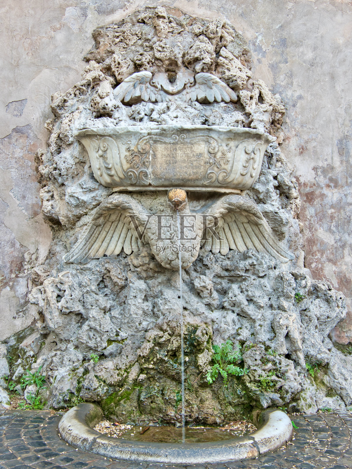 罗马圣博尼法西奥大教堂附近的一个美丽的喷泉照片摄影图片
