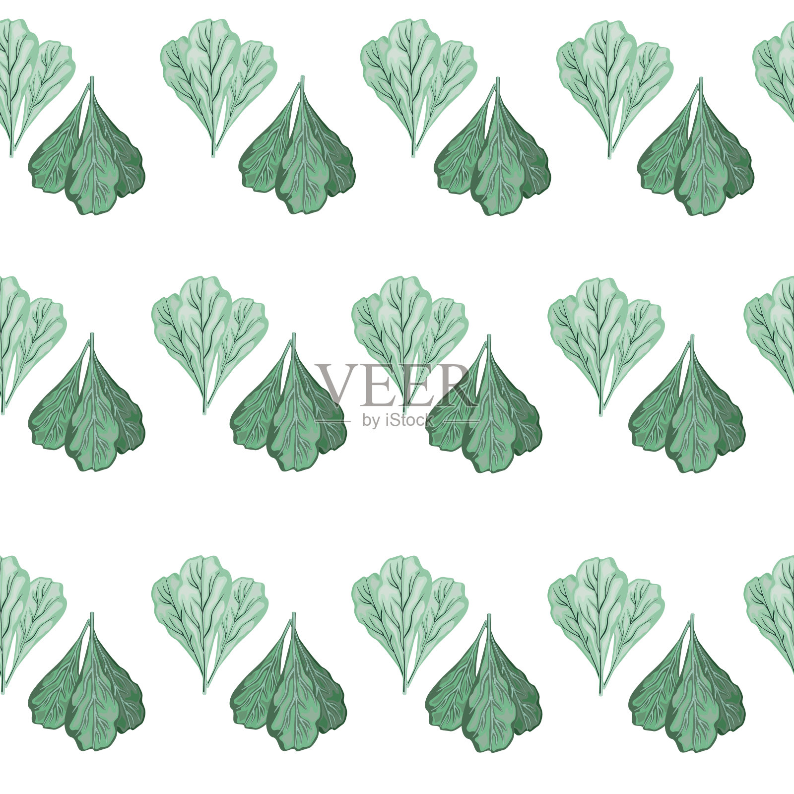 无缝图案束在白色背景上的金色沙拉。抽象装饰与绿松石生菜插画图片素材
