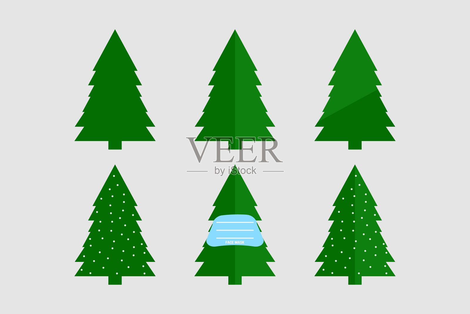圣诞树矢量插图。圣诞树上的面具。冠状病毒的概念。插画图片素材