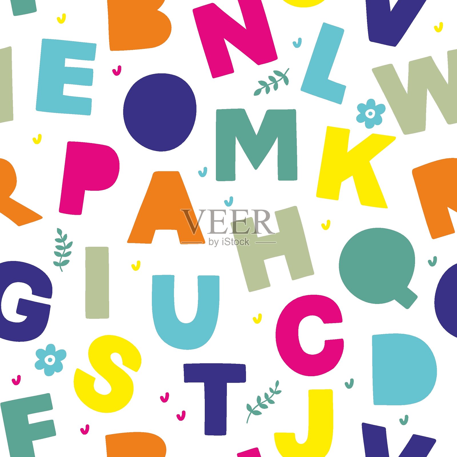 彩色无缝图案与装饰字母。插画图片素材