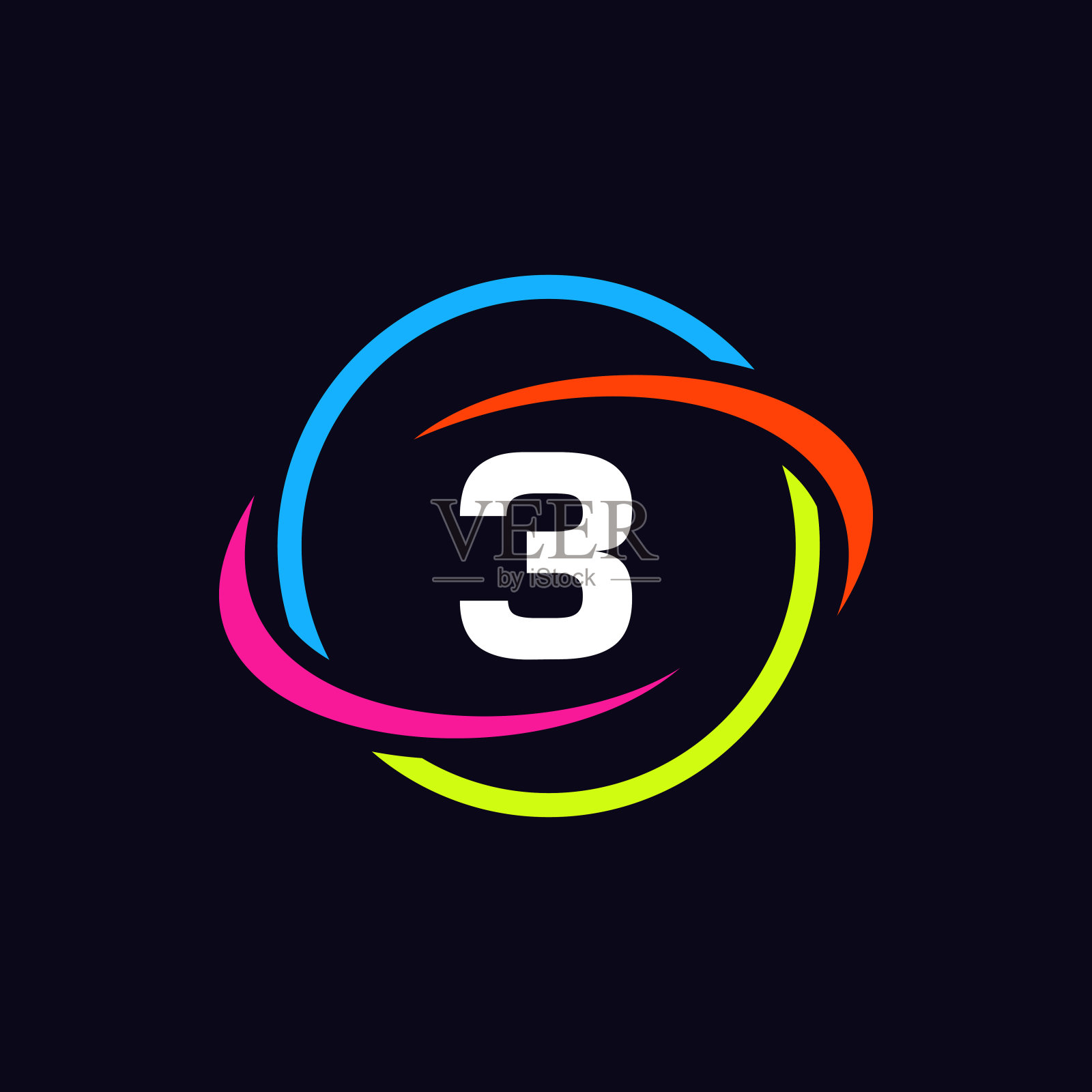 基于三个字母概念的科技标志设计。字母3技术标志。网络标志模板插画图片素材