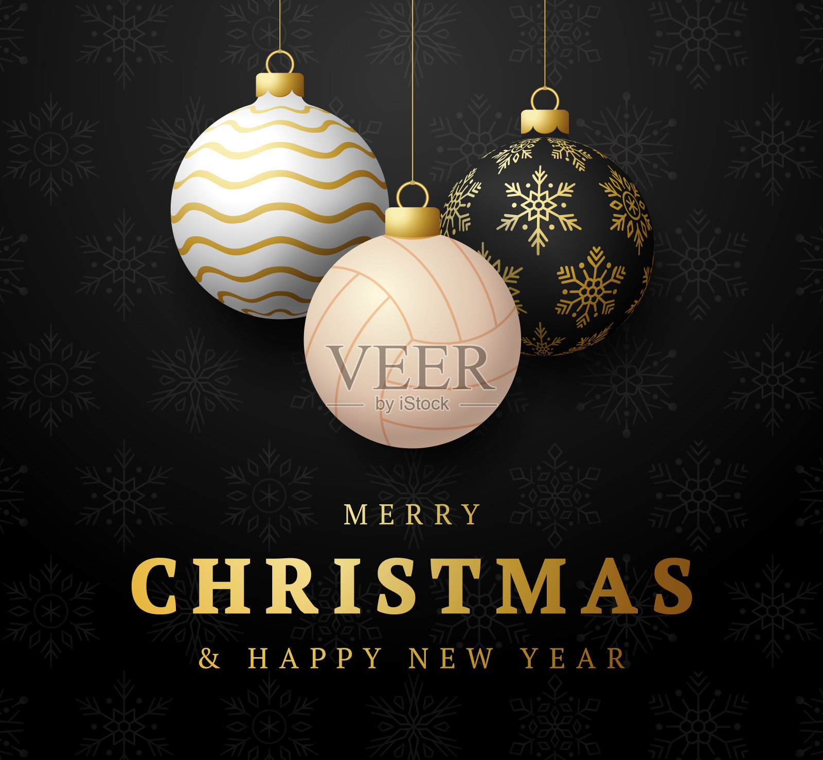 排球主题圣诞新年贺卡:排球化身圣诞球,矢量插画插画图片素材