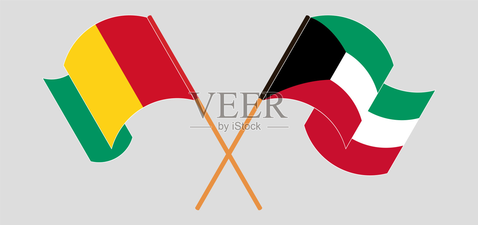 交叉并挥舞着几内亚和科威特的国旗设计元素图片