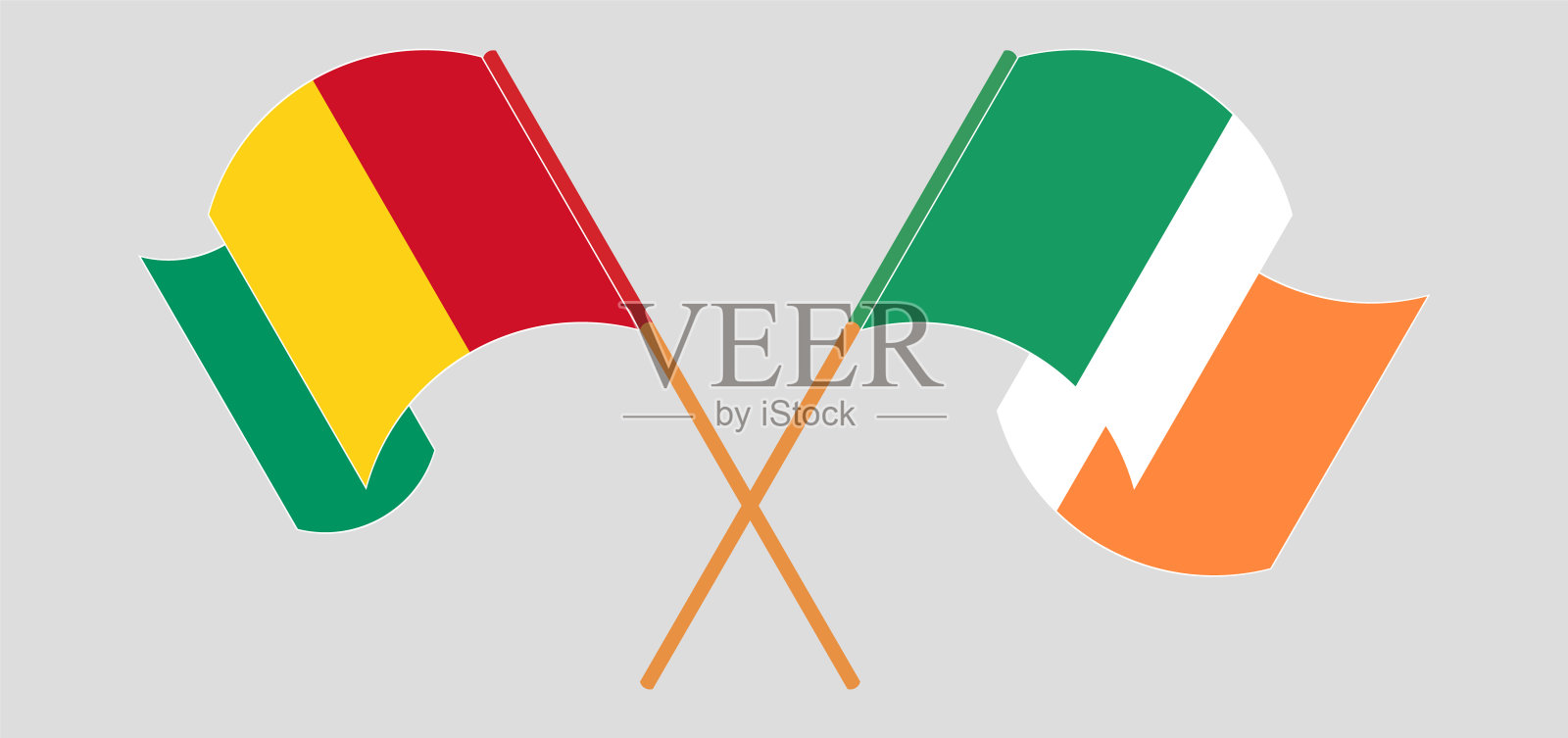 交叉并挥舞着几内亚和爱尔兰的国旗设计元素图片