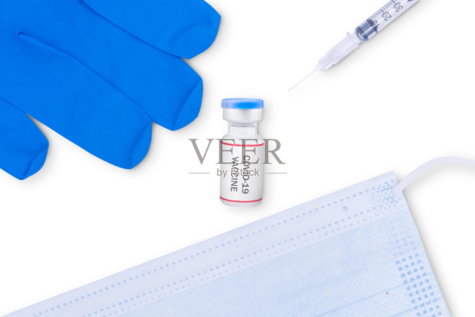 用口罩和医用手套注射新冠疫苗照片摄影图片