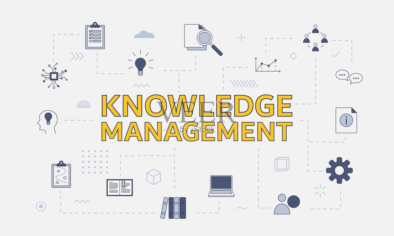 知识管理概念与图标集合与大字或文字在中心插画图片素材