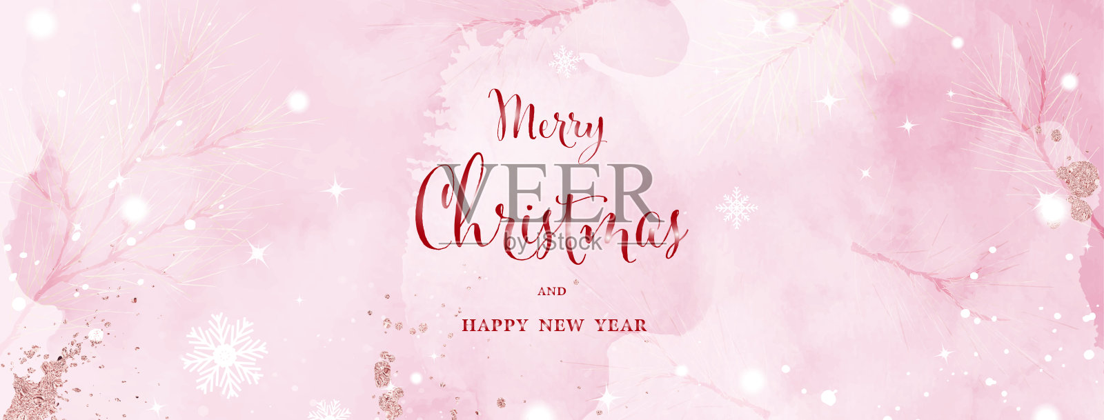 圣诞节和冬天的水彩抽象艺术在粉红色的背景设计模板素材