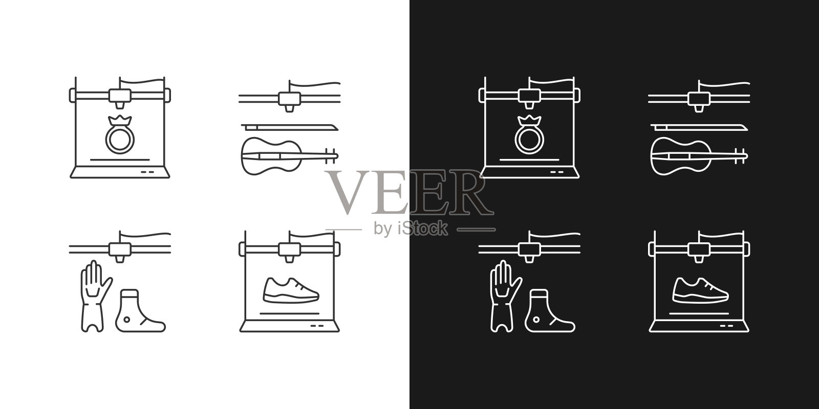 构建3d对象处理设置为黑暗和光明模式的线性图标图标素材