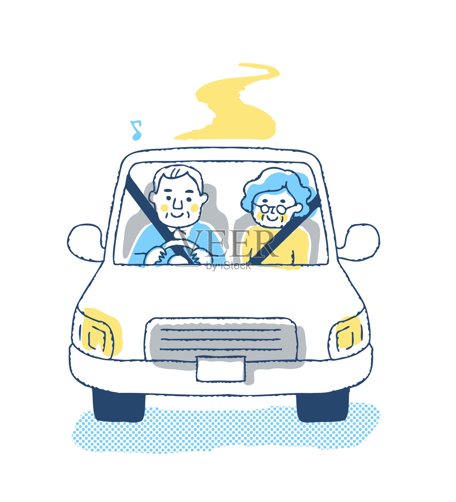 一对老夫妇正在开车兜风插画图片素材