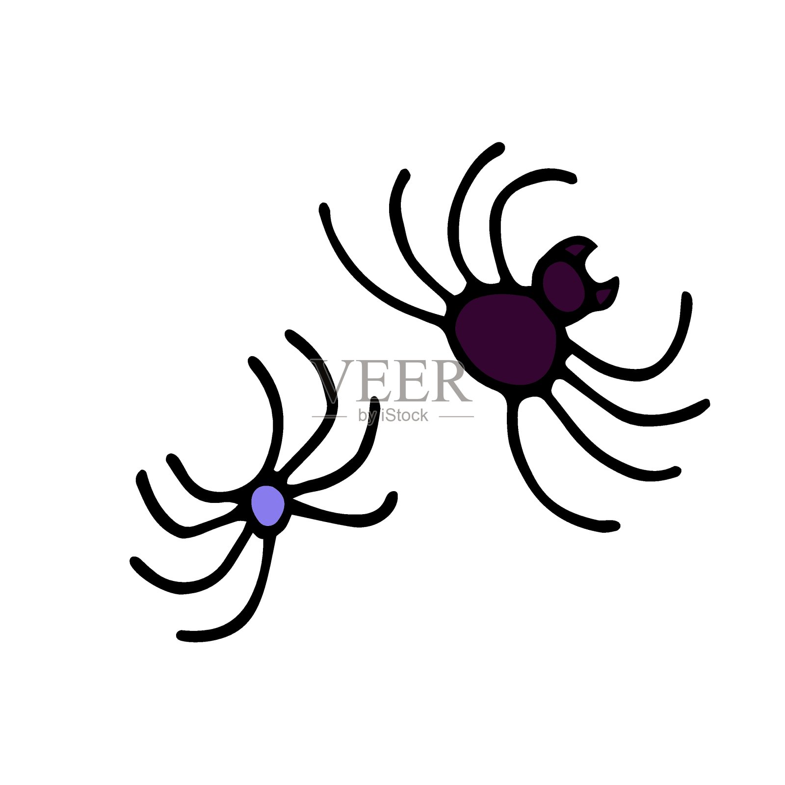 涂鸦紫色蜘蛛孤立在白色的背景插画图片素材