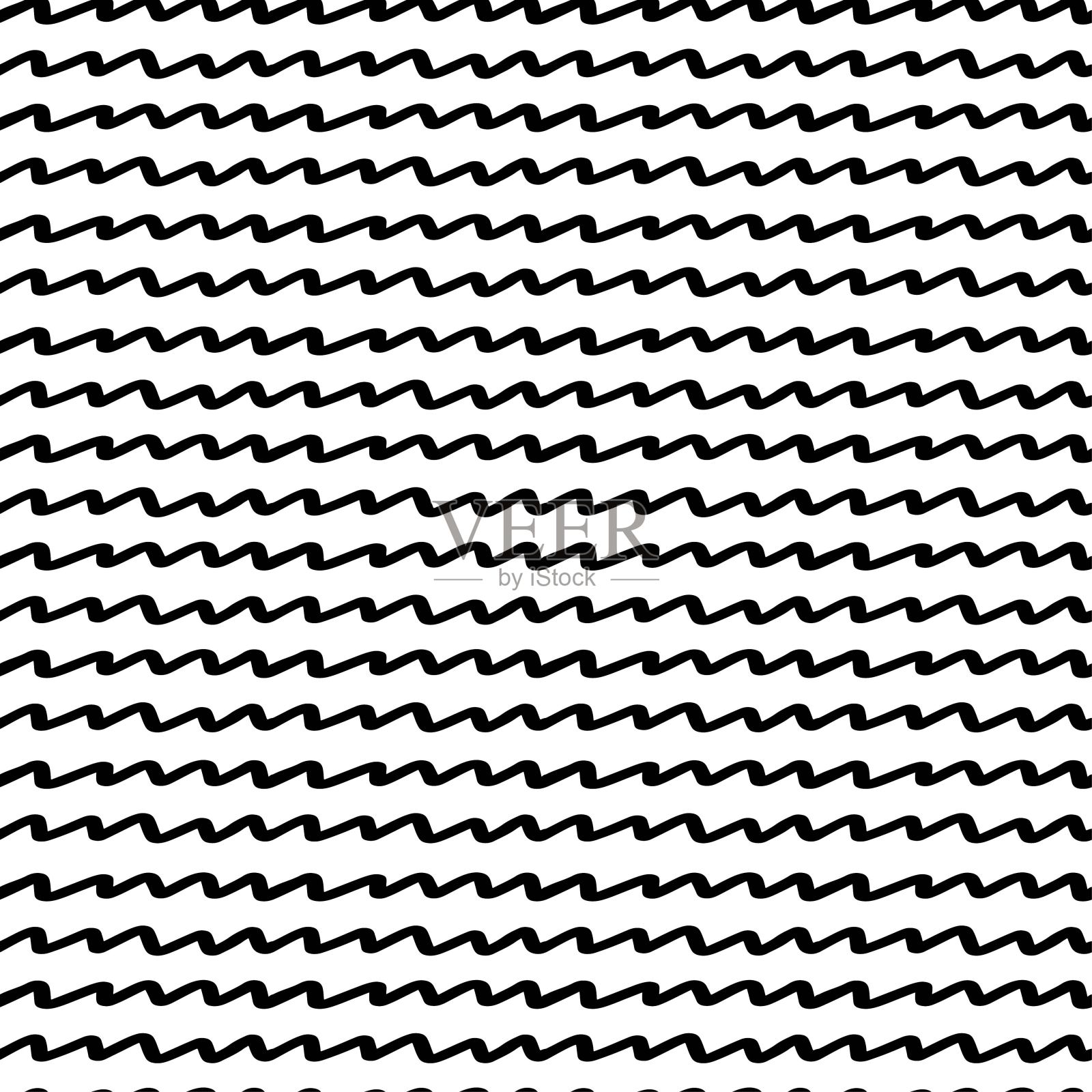 手绘抽象波浪墨黑色无缝图案孤立在白色背景。插画图片素材