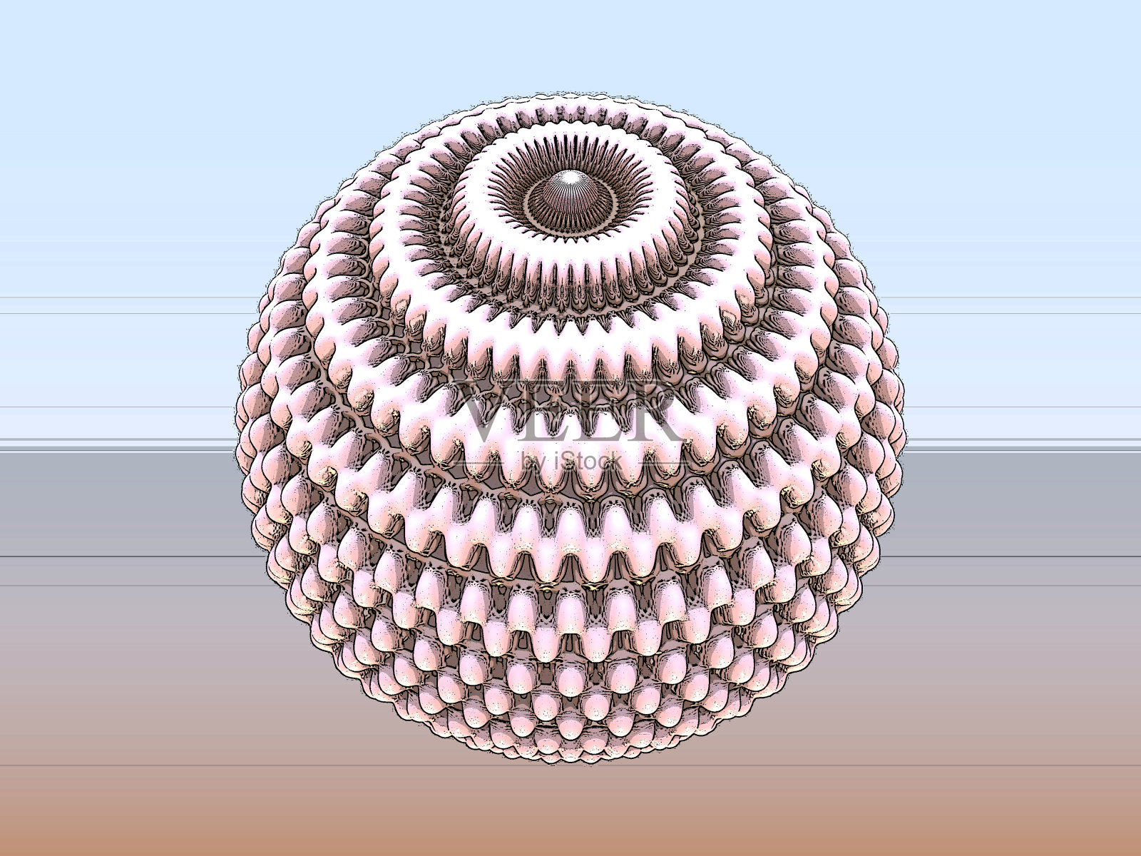 带有凹槽曲面的三维球面。柔和的颜色插画图片素材