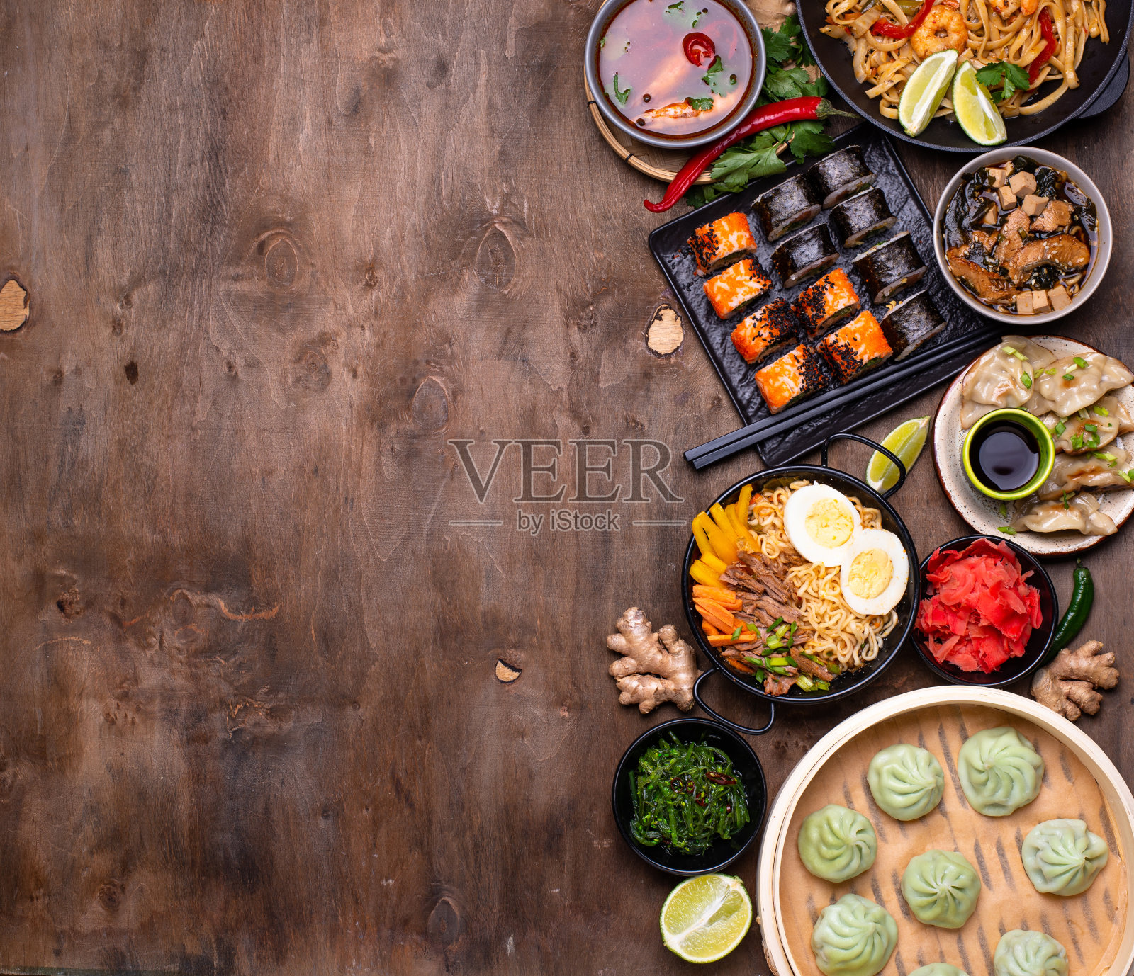 亚洲食品。中国、日本和泰国菜照片摄影图片