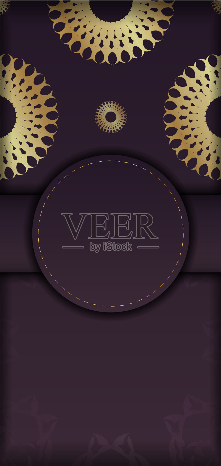 为印刷准备的老式金色图案的酒红色问候传单。插画图片素材