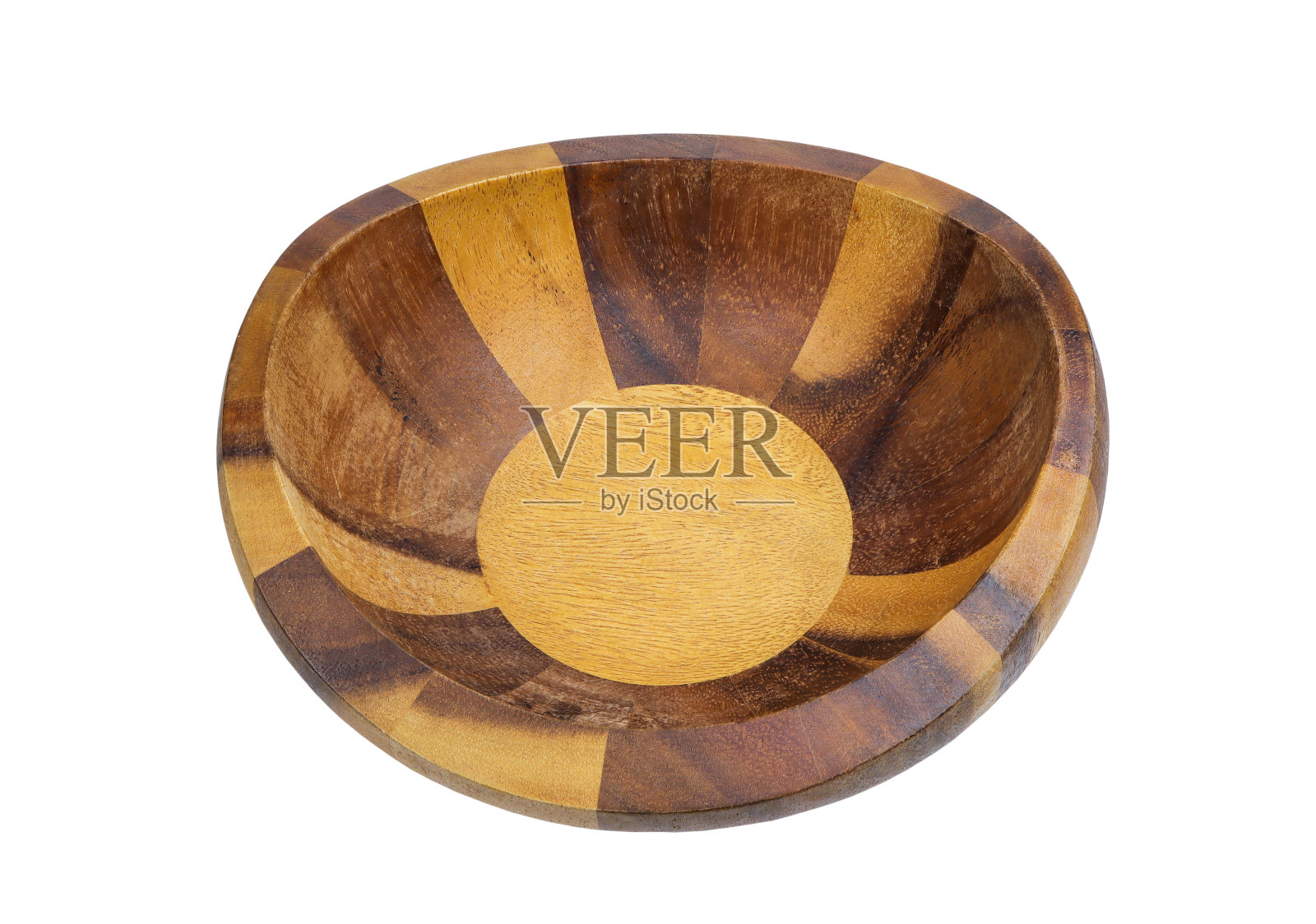 木碗孤立在白色背景与剪切路径的俯视图。照片摄影图片
