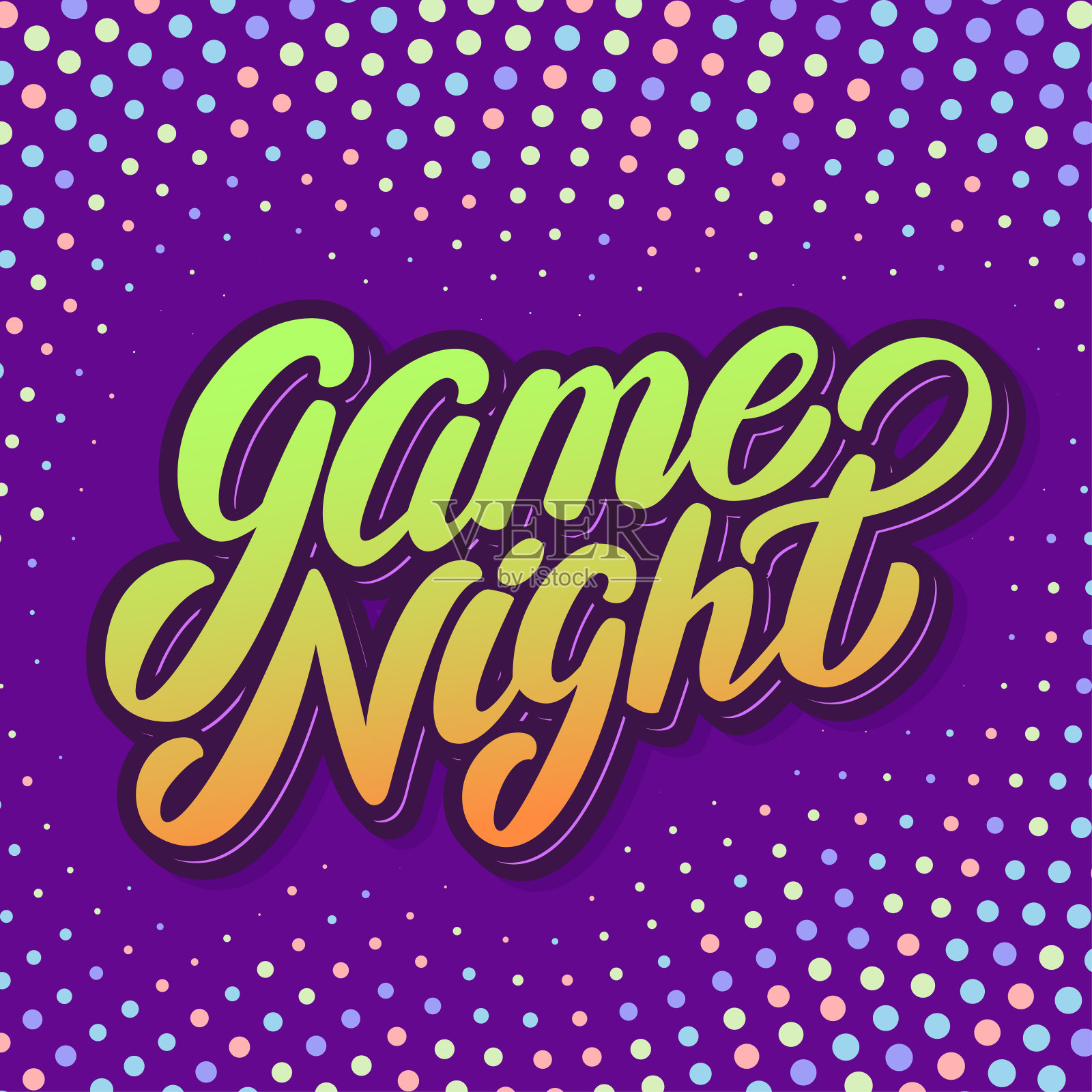 游戏之夜。矢量手写字母横幅。插画图片素材