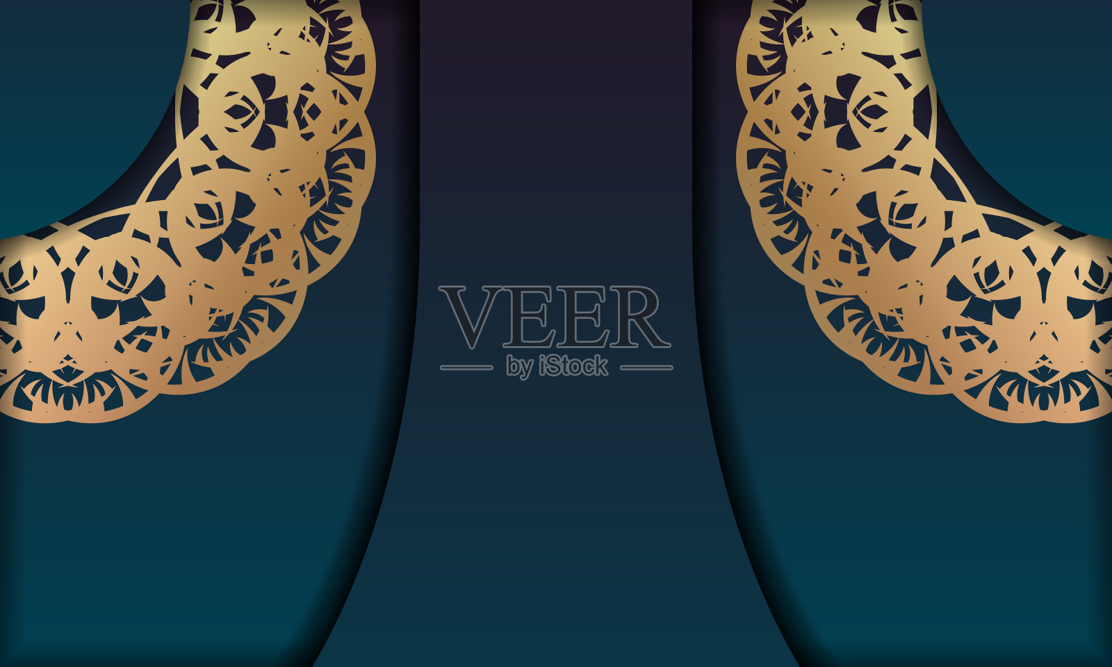 蓝色渐变横幅与复古金色图案和空间为您的标志插画图片素材